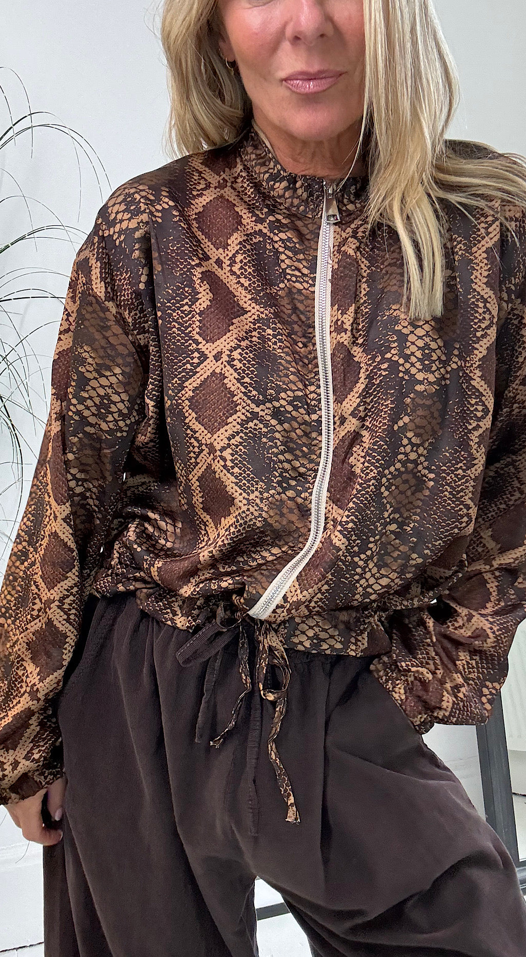 Snake Print Bomber Style Jacket