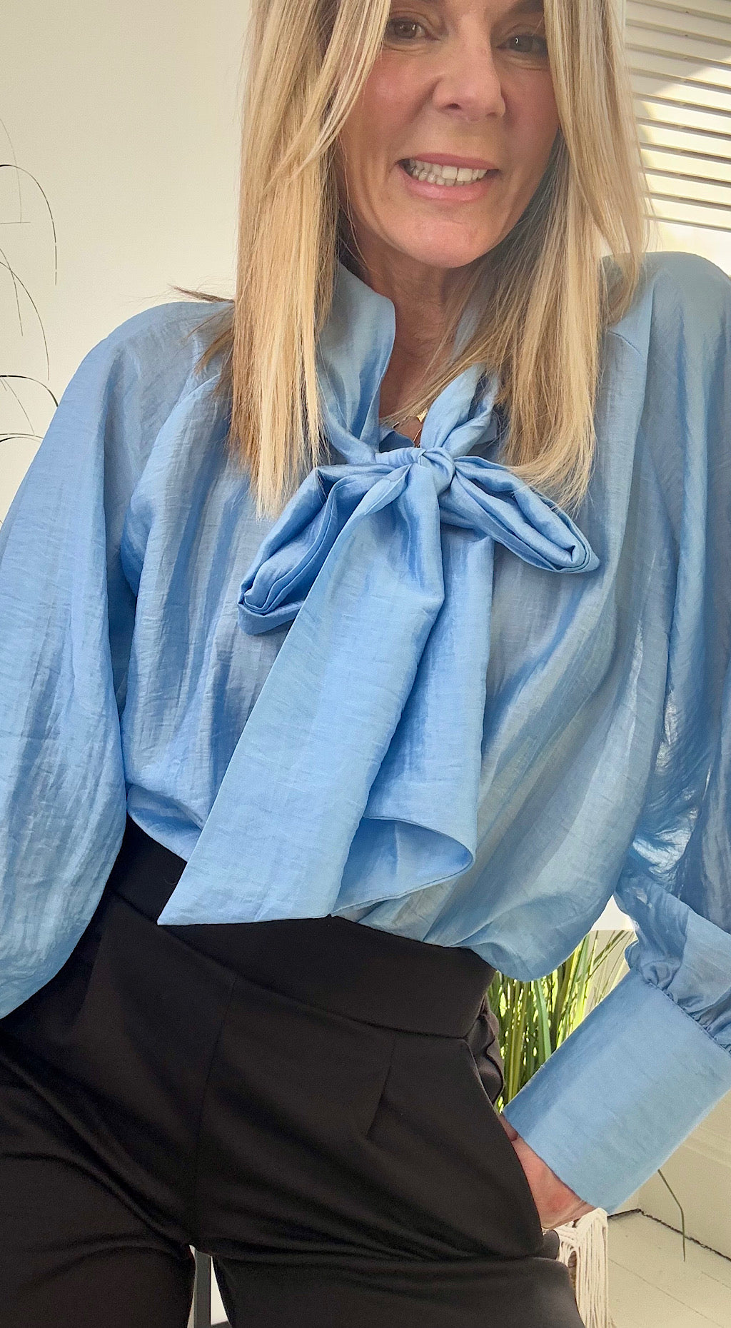 Pussy Bow Blouse Blue