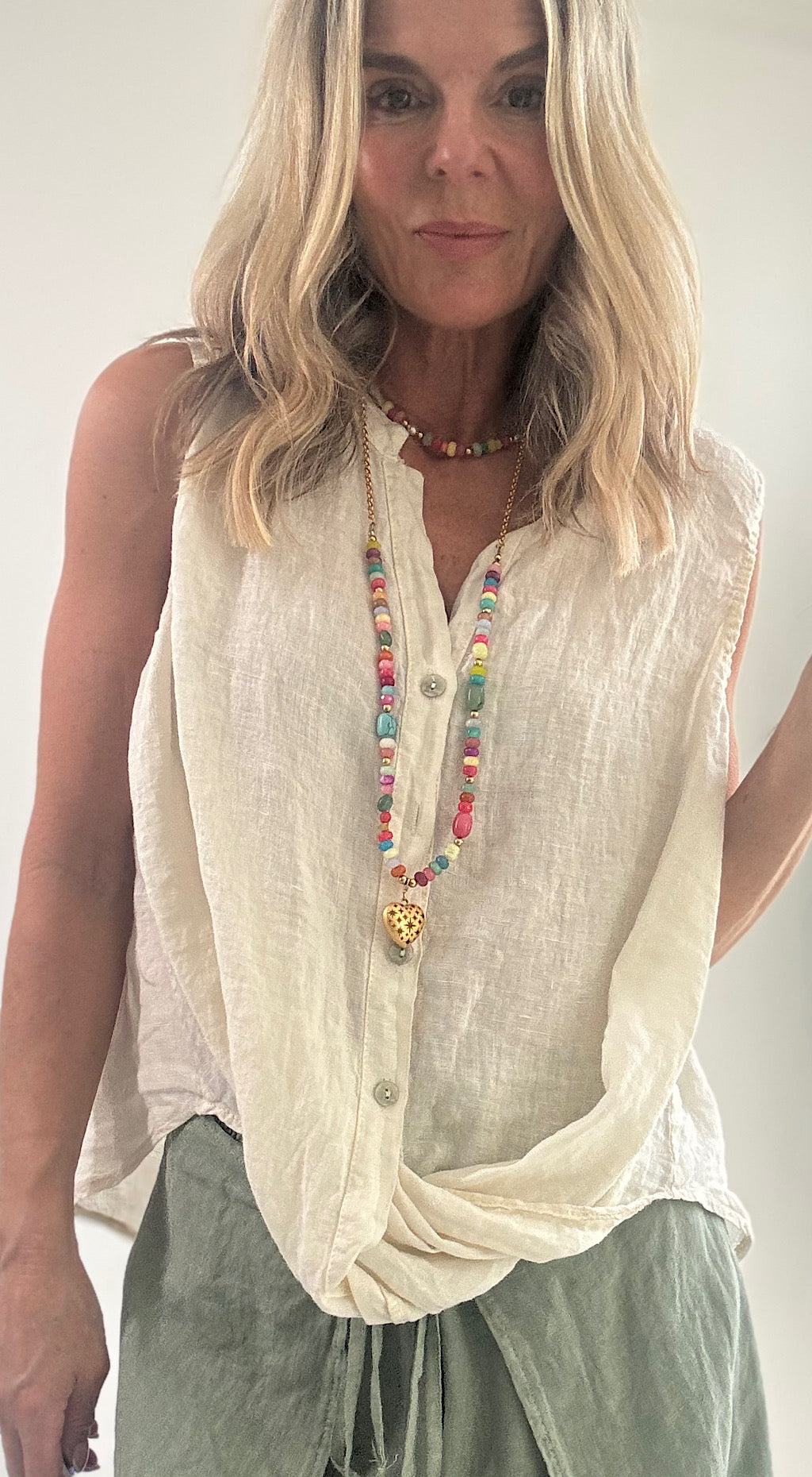 Twist front linen top cream