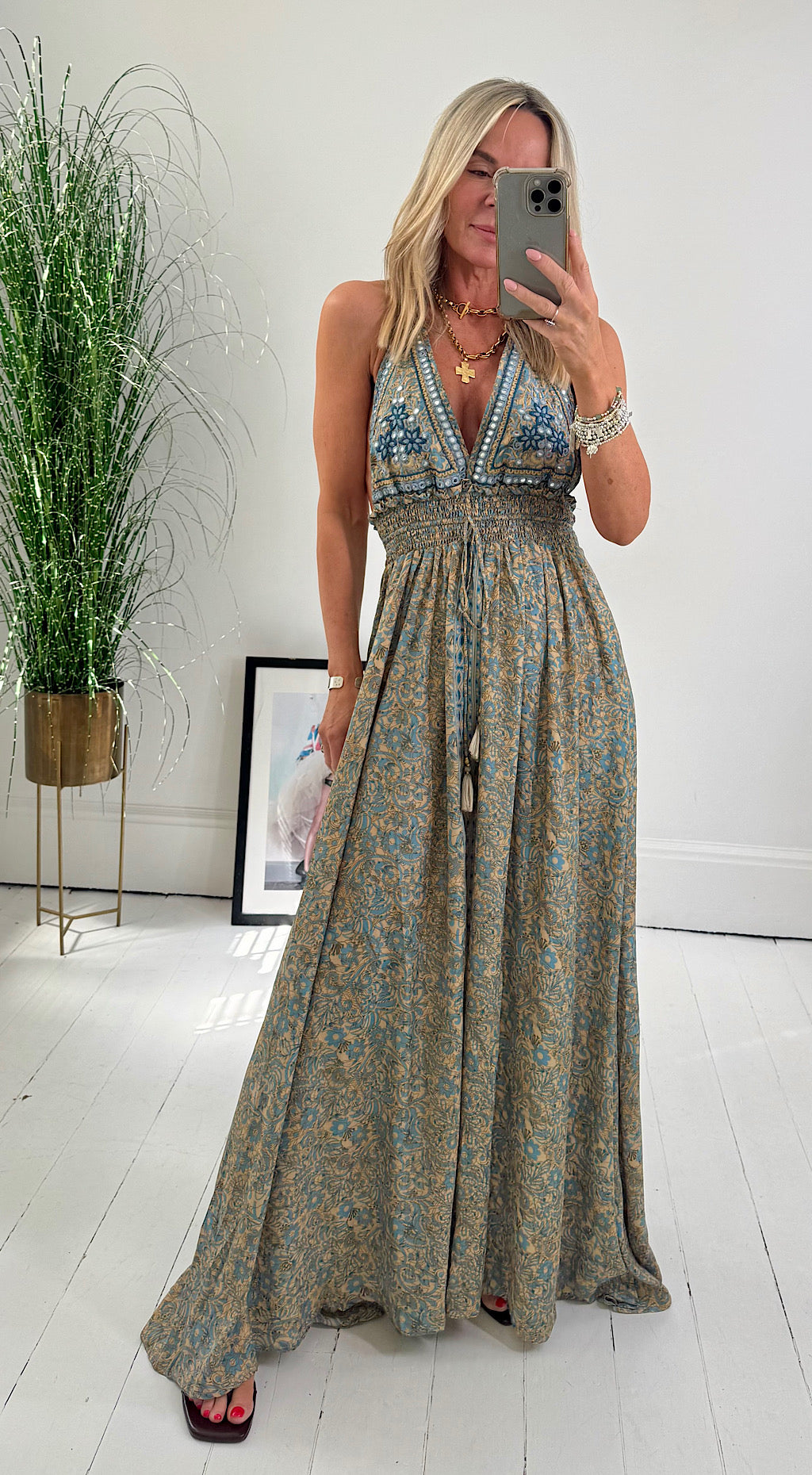 Lena Beach Dress - nude/blue mix