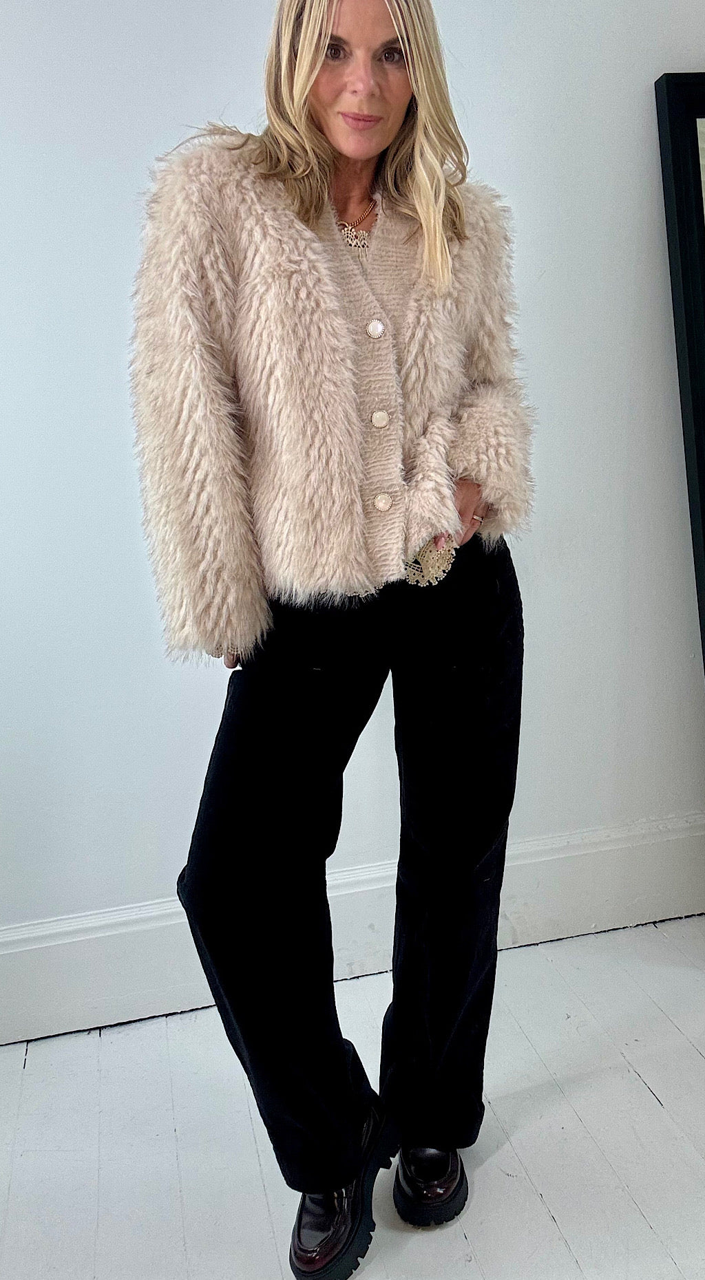 Fur Cardigan Beige