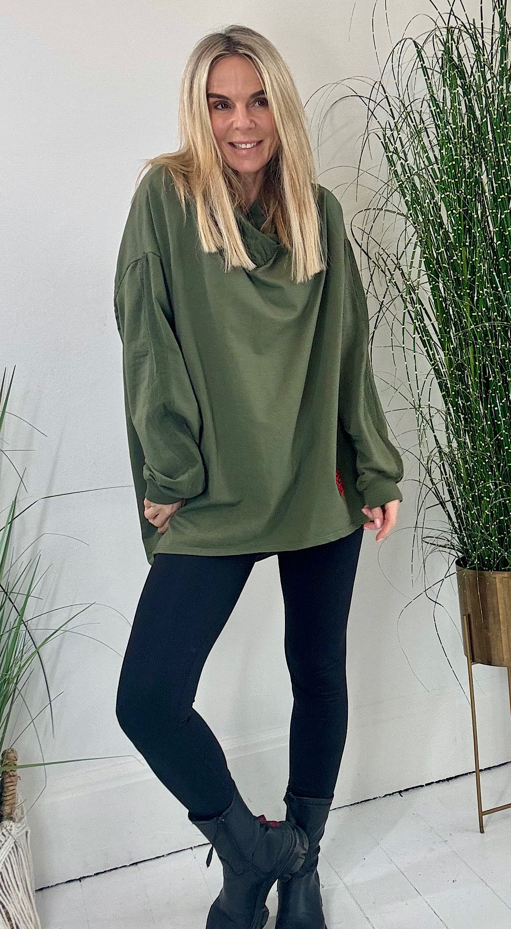 Cord Trim Sloppy Sweat - khaki