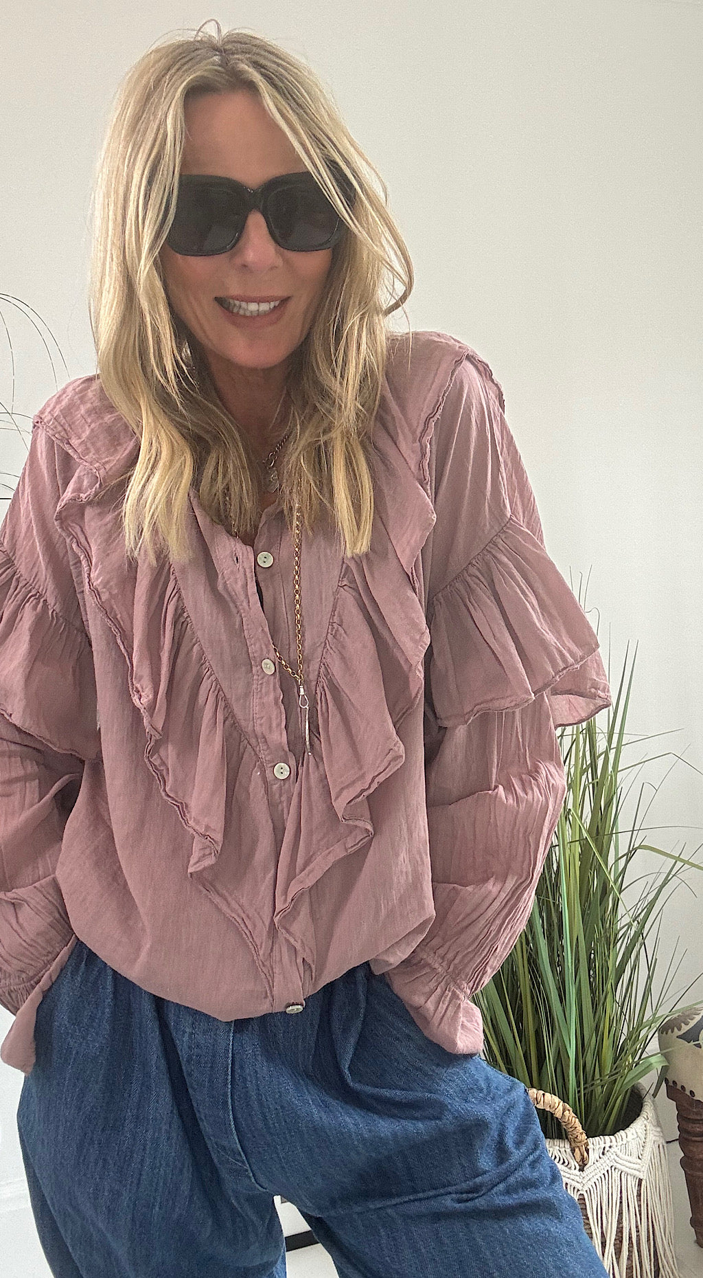 Cotton Frill Shirt - Vintage Pink