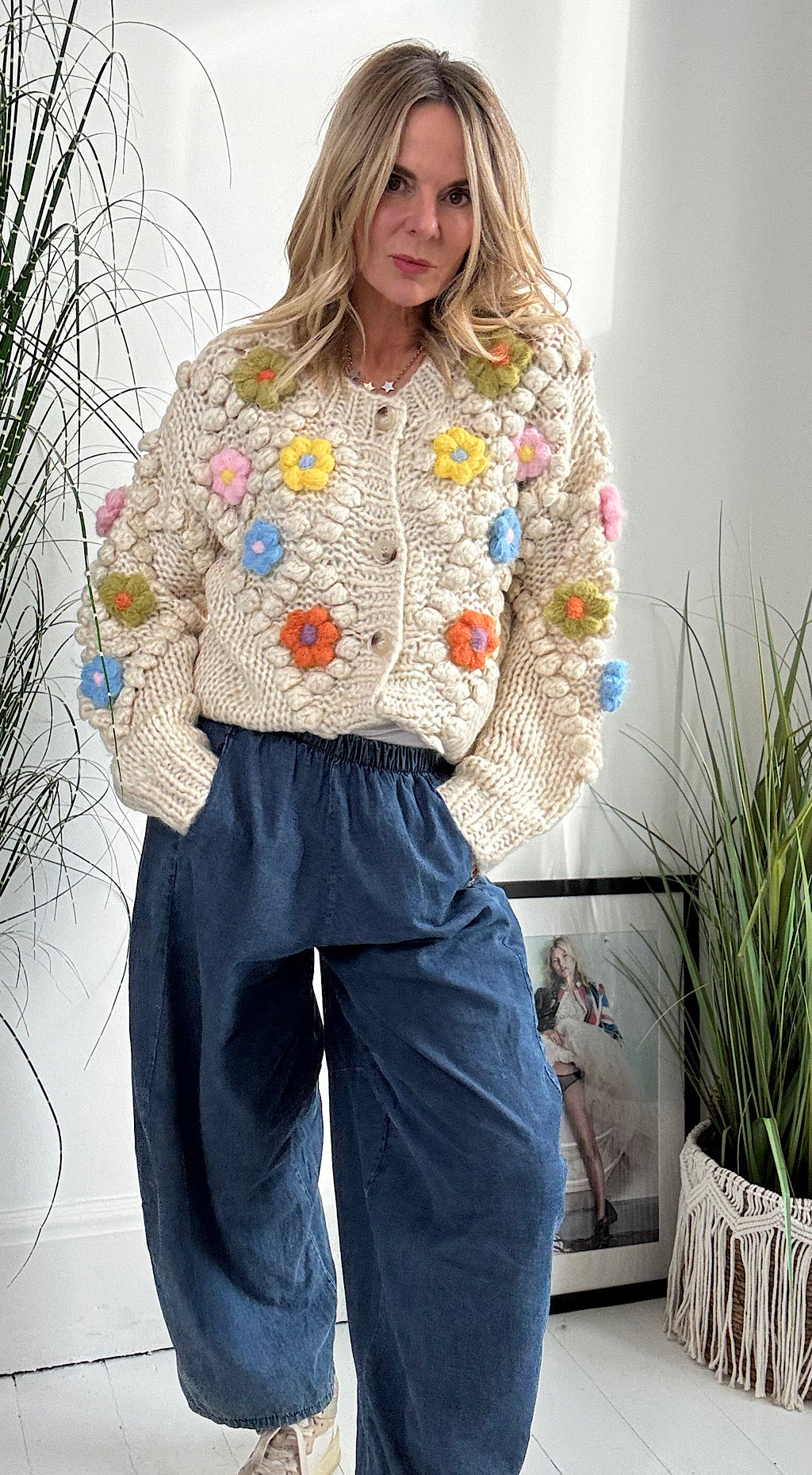 Hand knitted flower cardigan