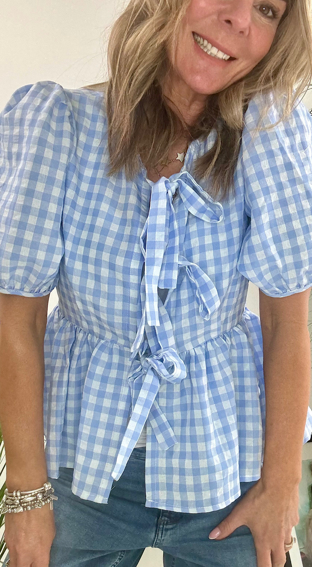 Gingham Tie Front Top