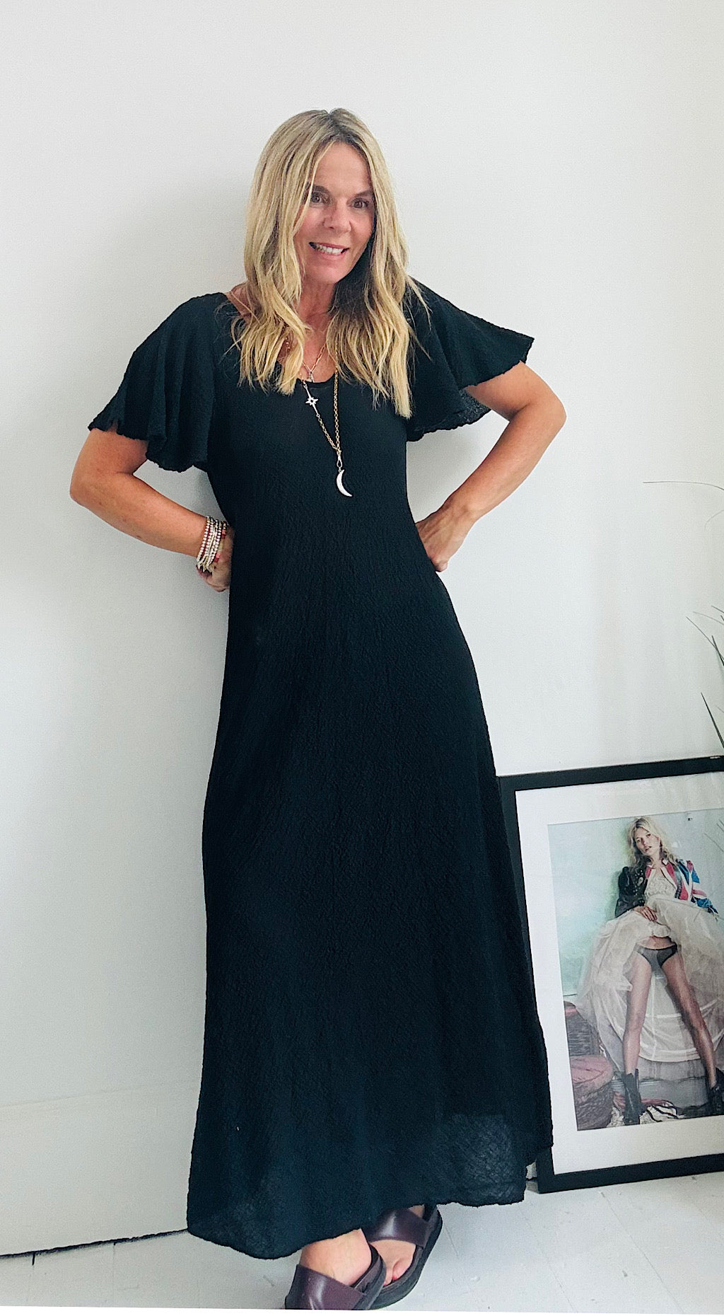 V neck slip dress black