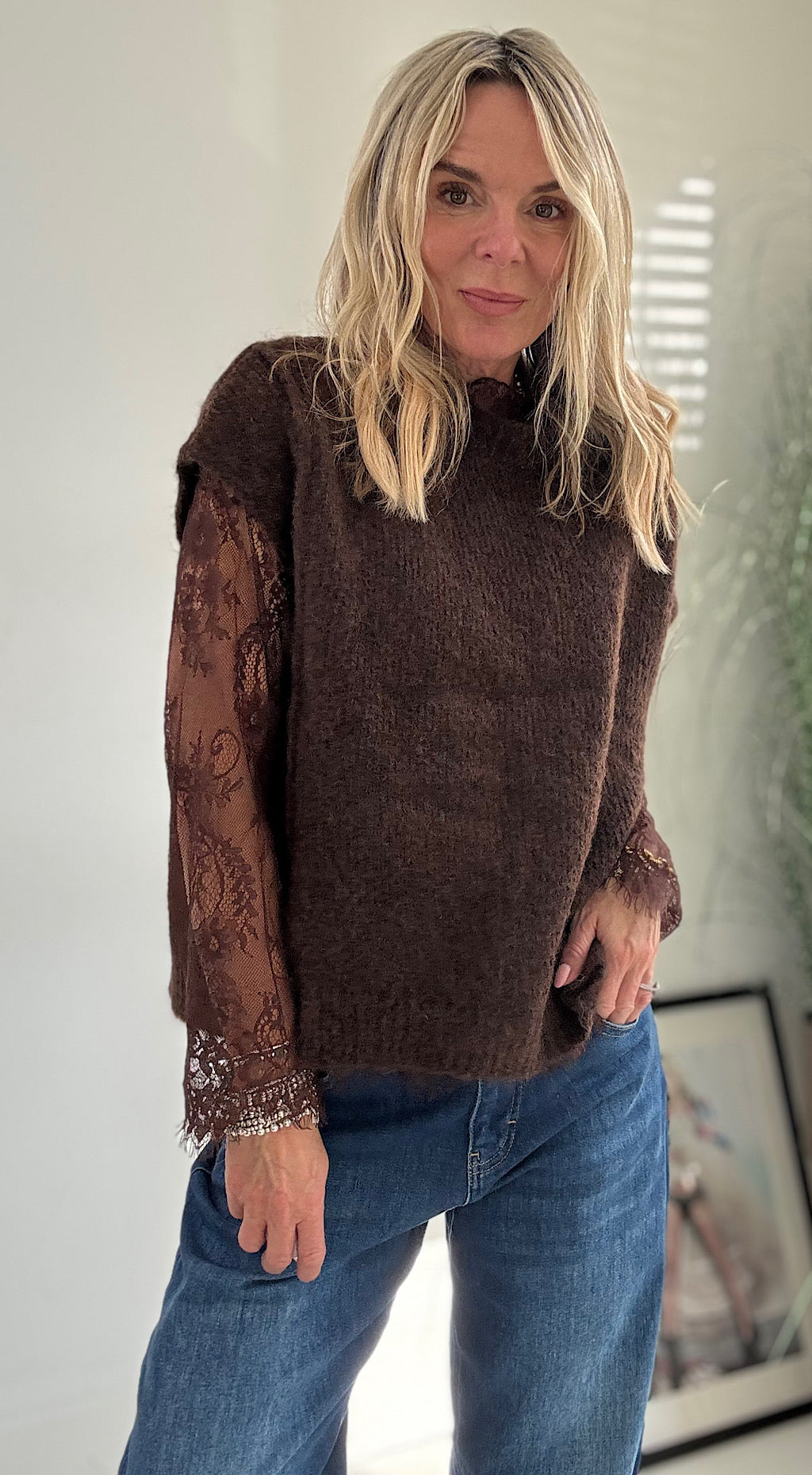 Lace Sleeve Knit - chocolate