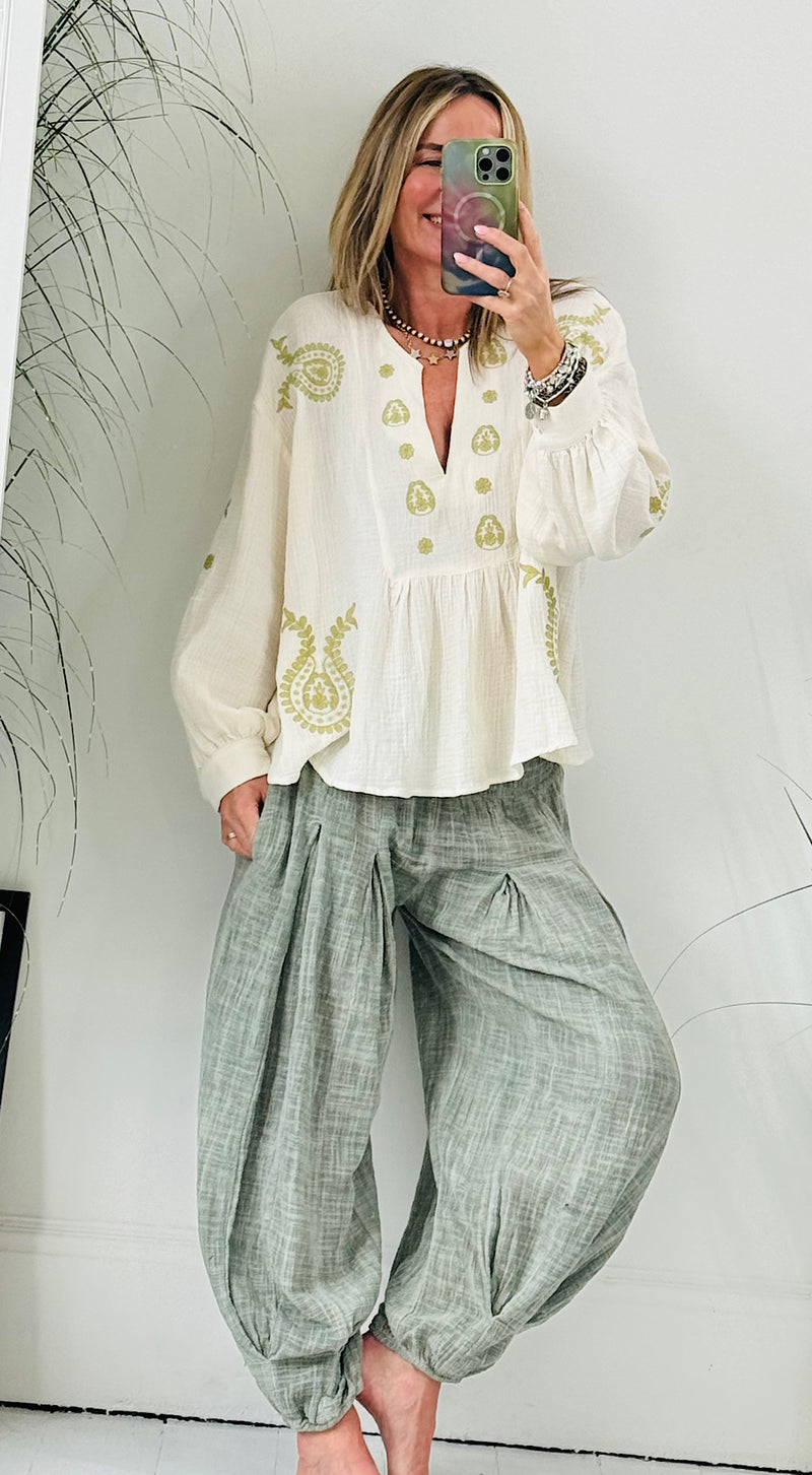 Embroidered Cheesecloth Smock Top