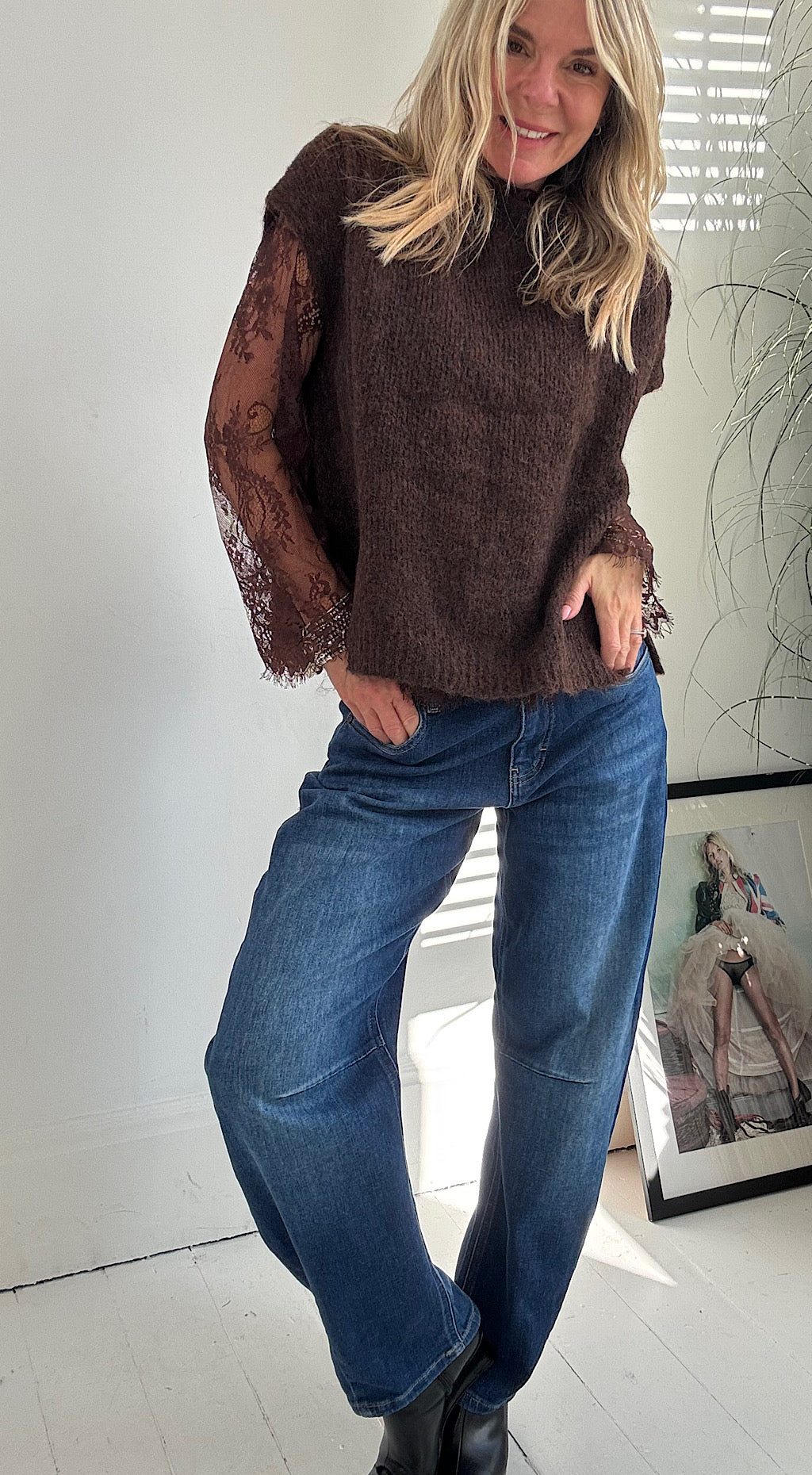 Lace Sleeve Knit - chocolate