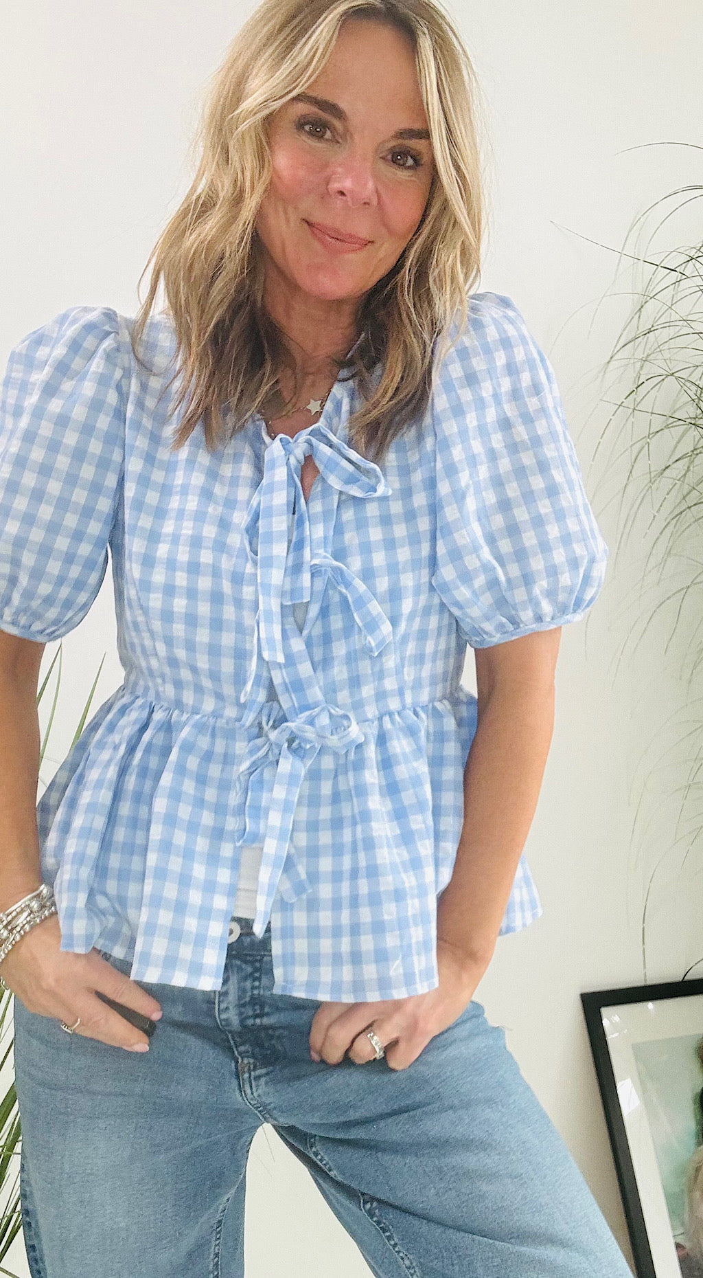 Gingham Tie Front Top