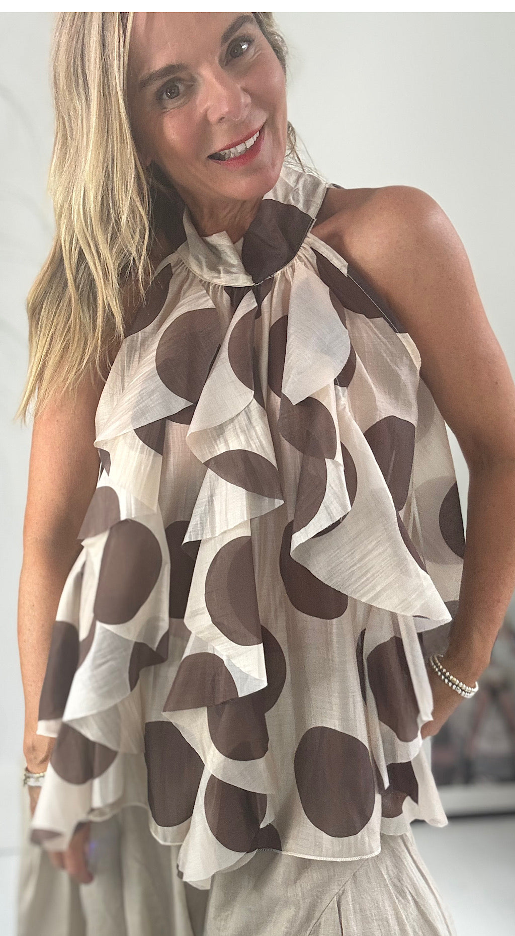 Frill Front Top - Polka Dot