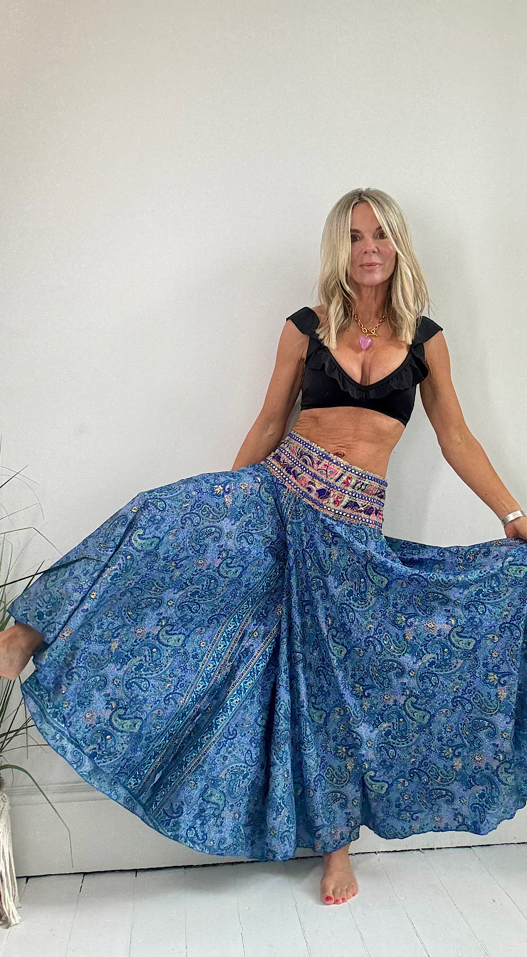 Indian silk pants paisley royal blue print