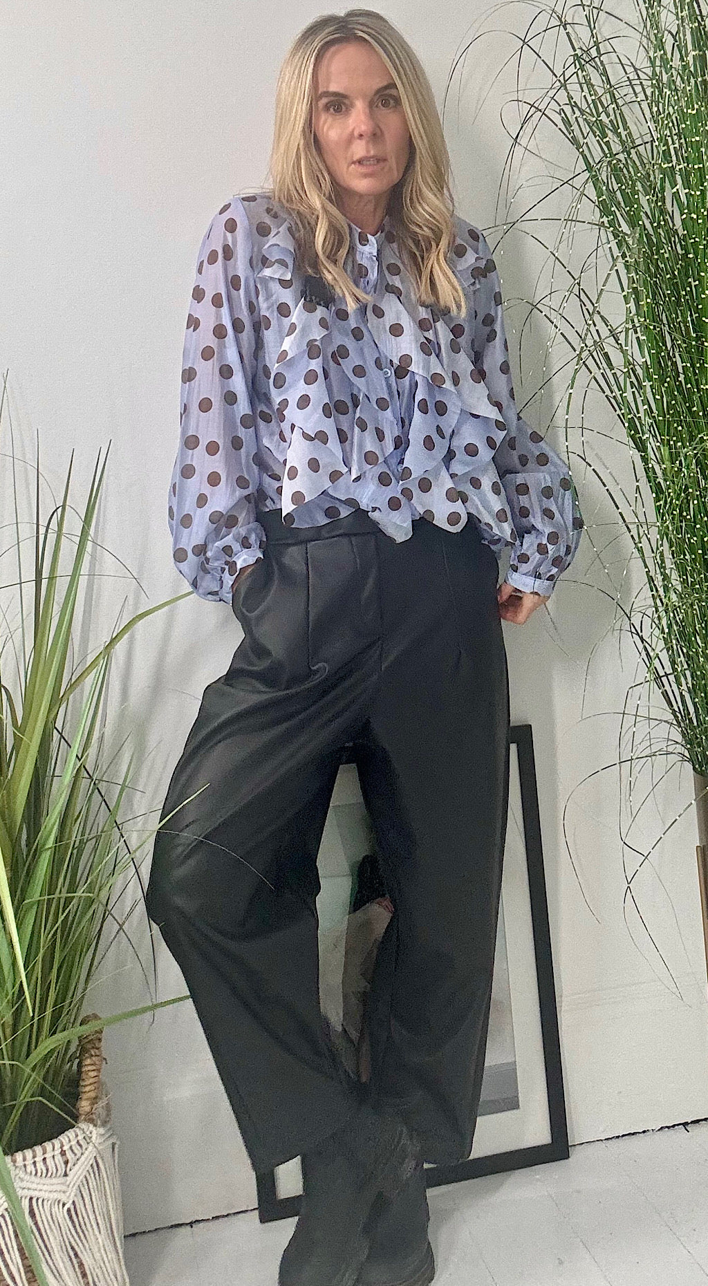 Spot chiffon blouse blue