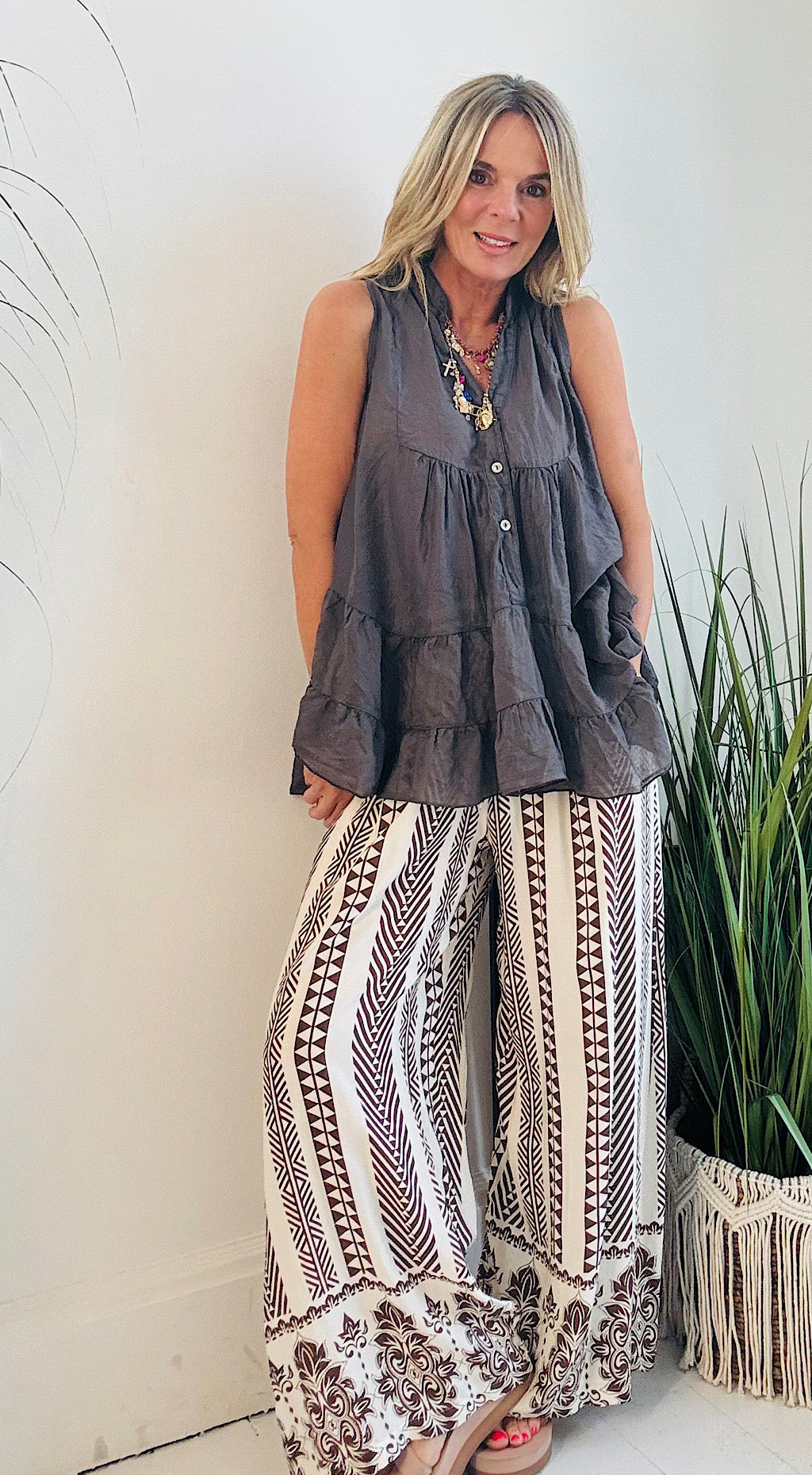 Tiered sheer top- mocha