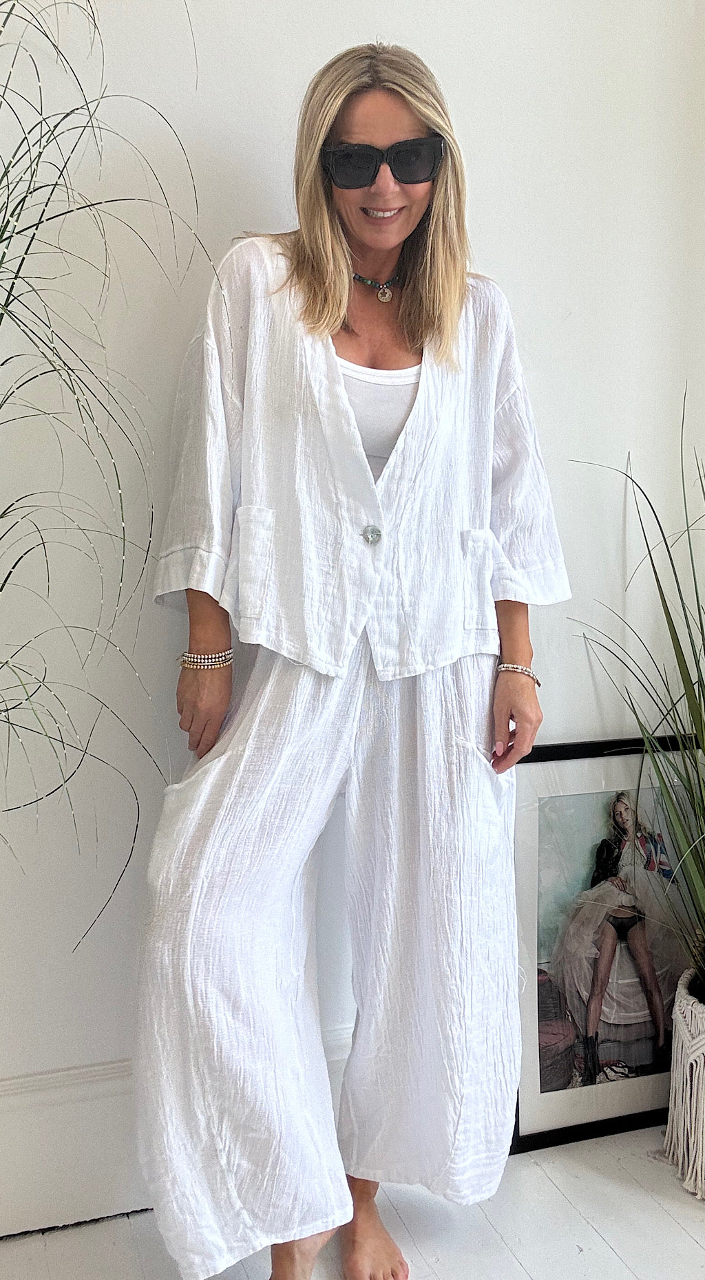 Linen tea bag jacket white
