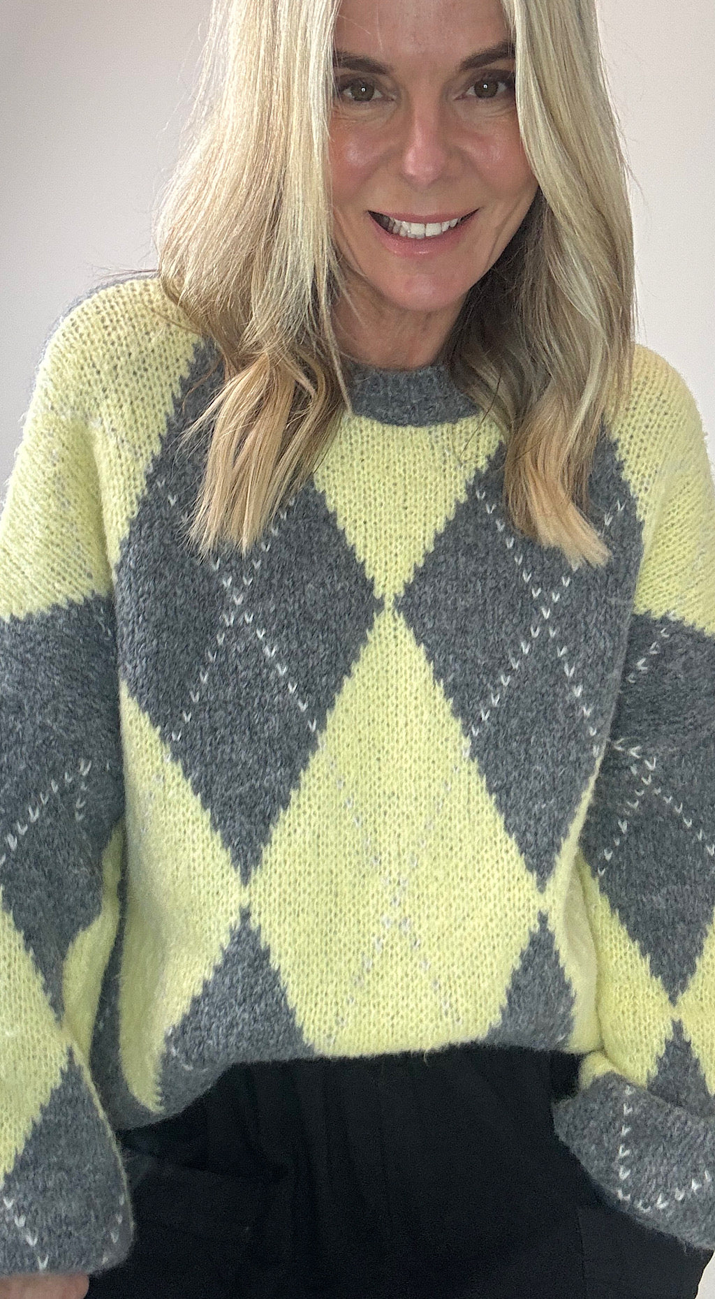 Harlequin Knit - lemon/grey