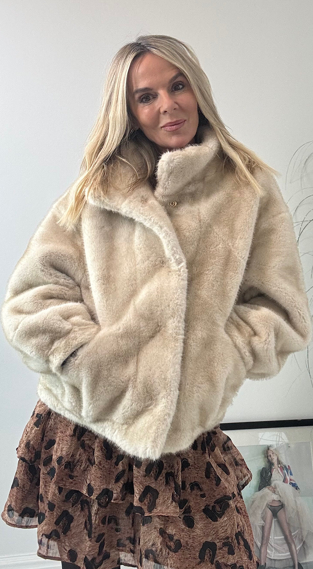 Champagne faux fur jacket