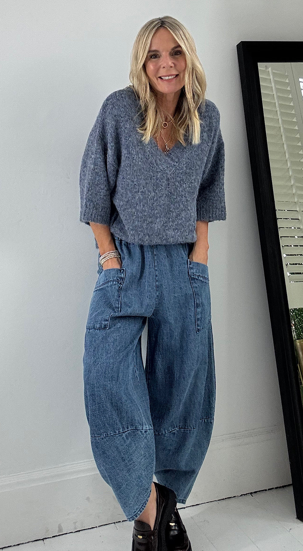 Denim pocket cocoon pant