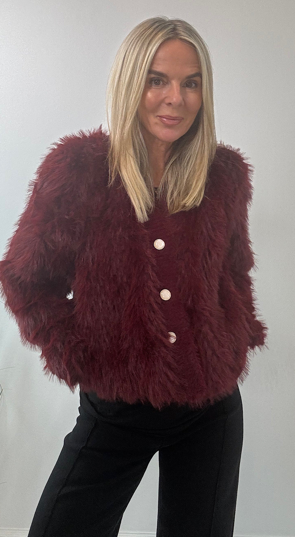 Fur Cardigan Burgundy