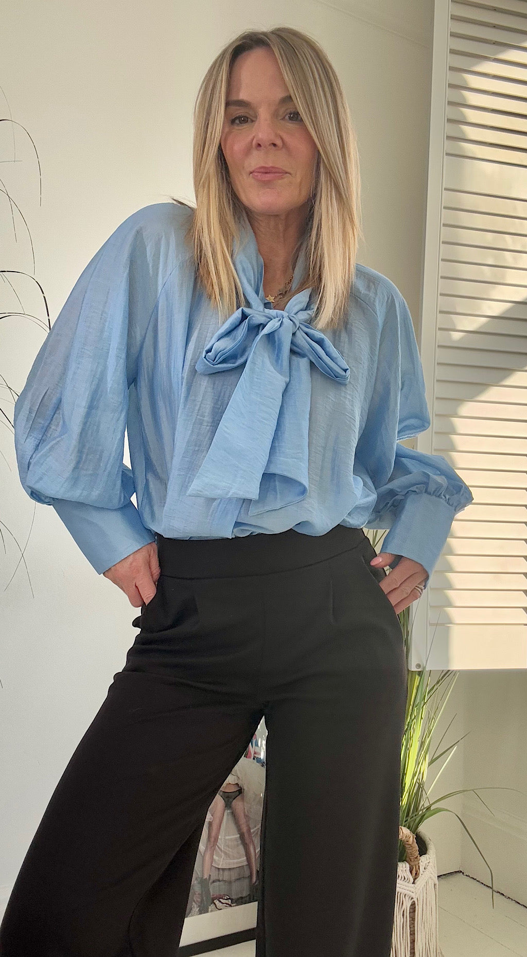 Pussy Bow Blouse Blue