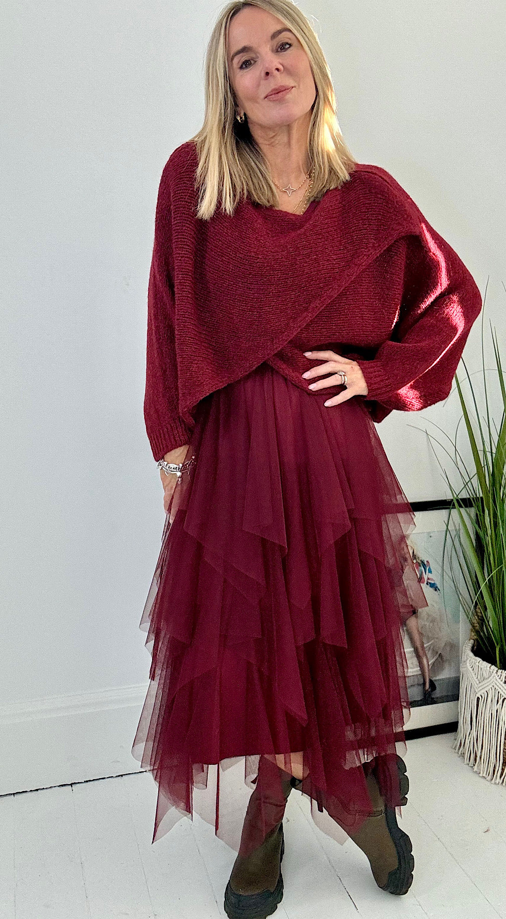 Tulle jumper dress burgundy- sold as a set