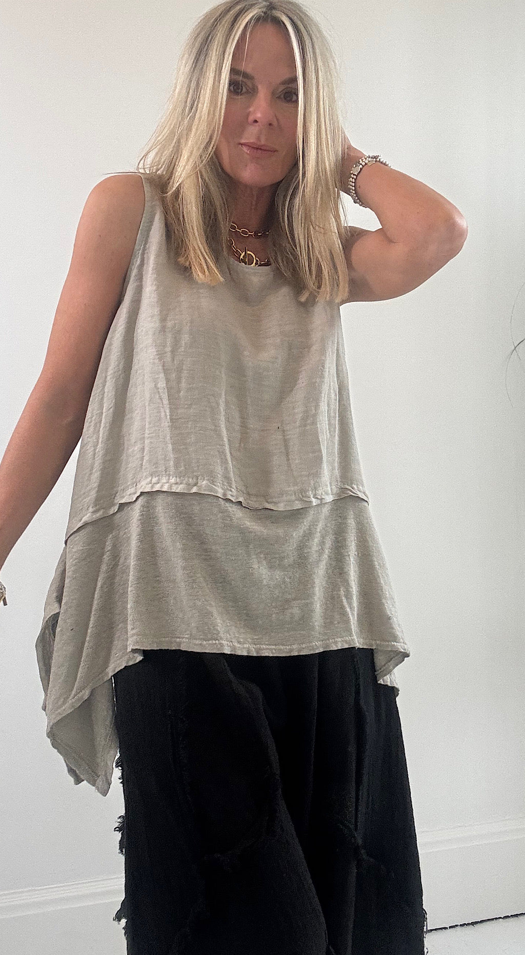 Long drape linen top mocha