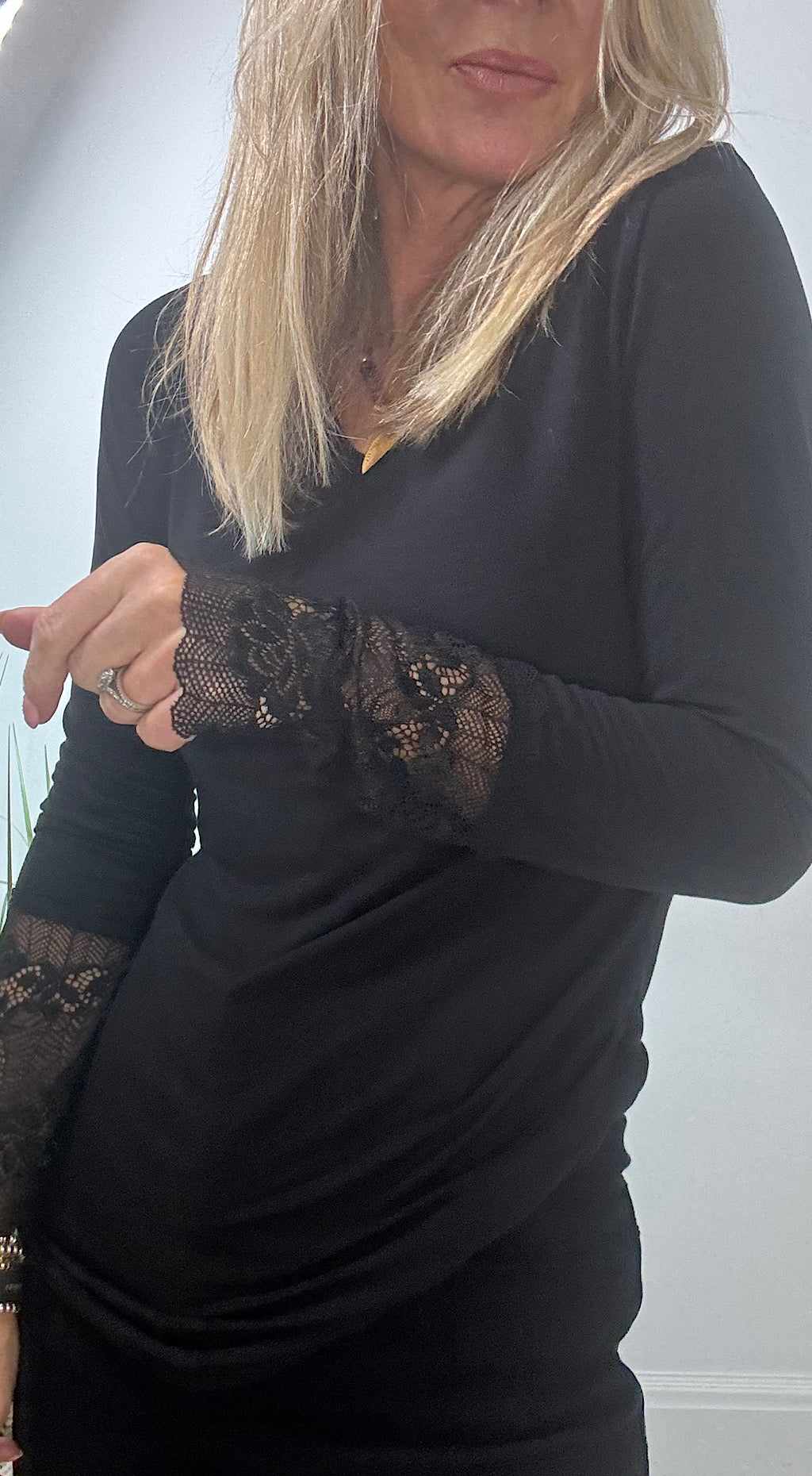 Lace Trim Top - black