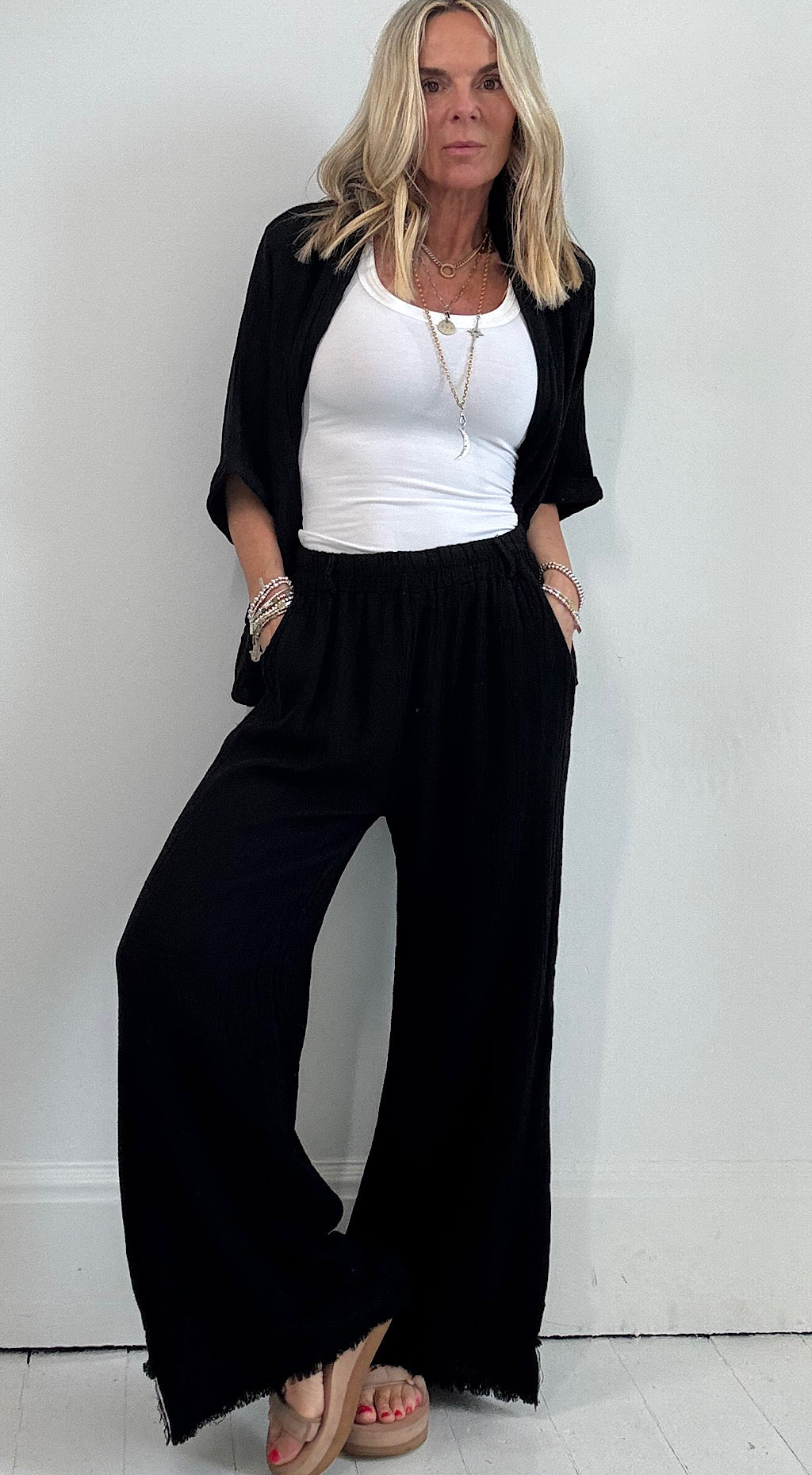 Linen Tea Bag Pant - black