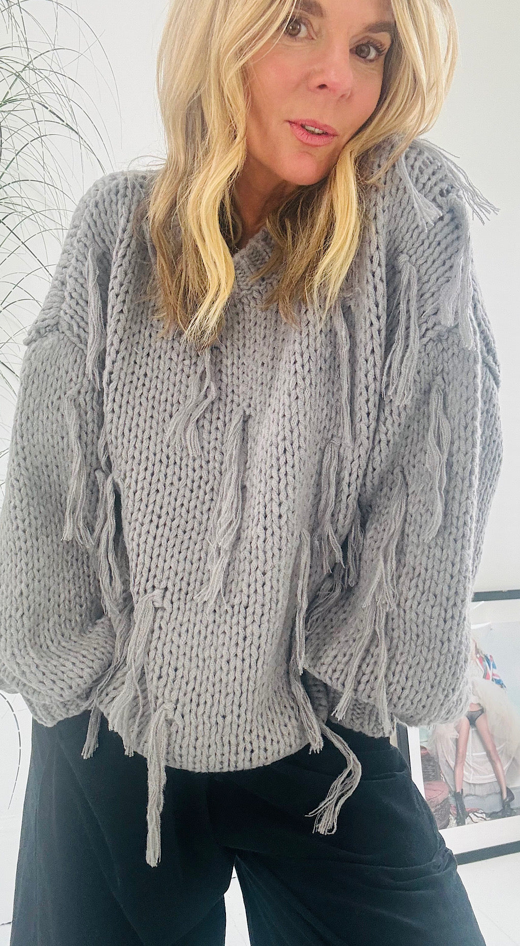 Frankie Tassel Knit - grey