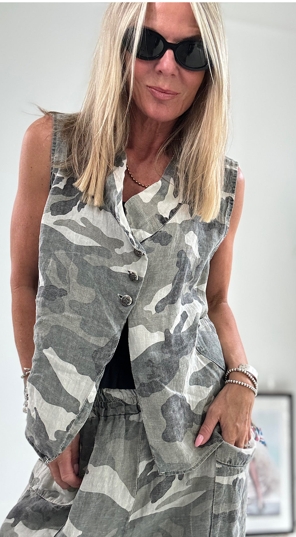 Linen Washed Camo Top
