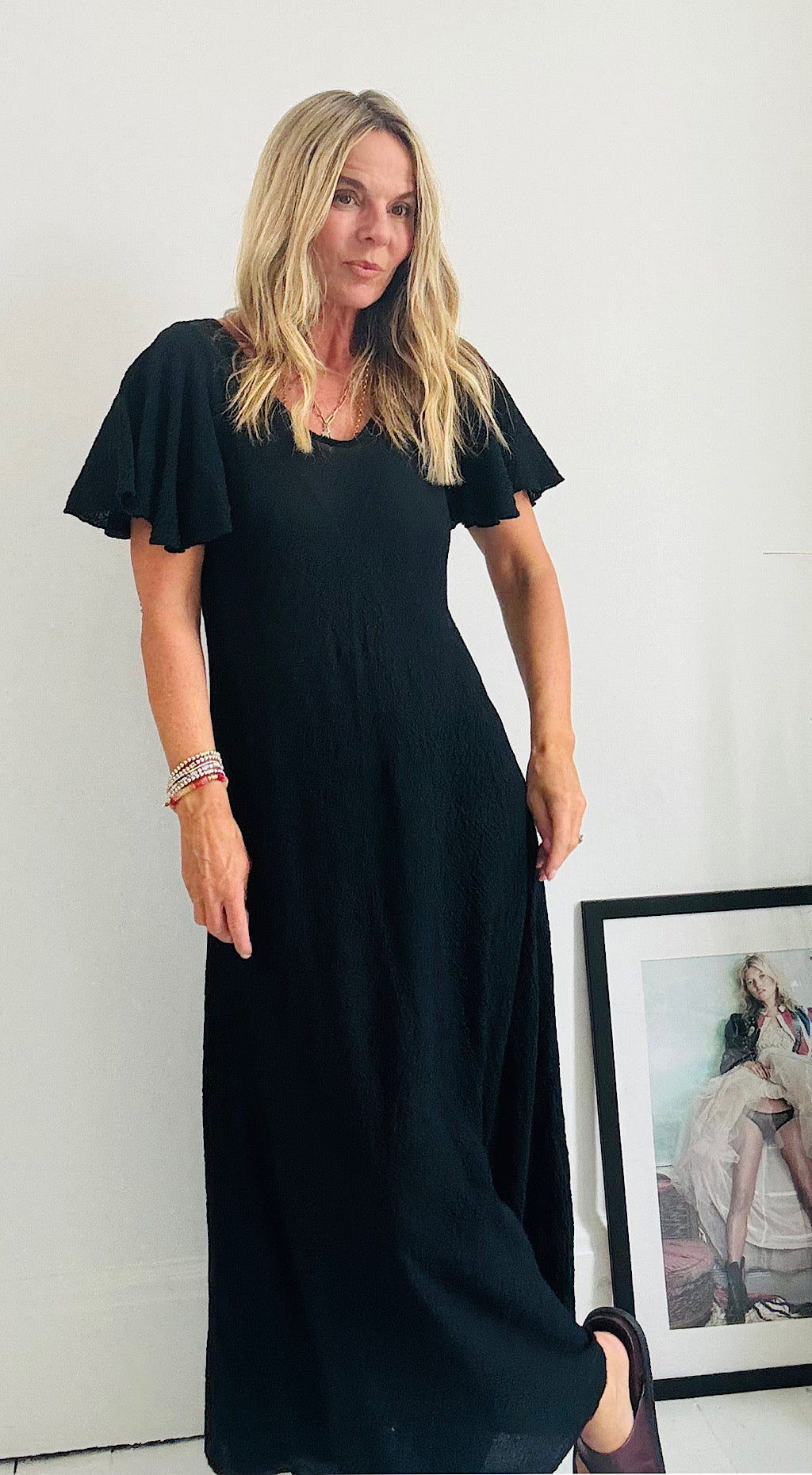 V neck slip dress black