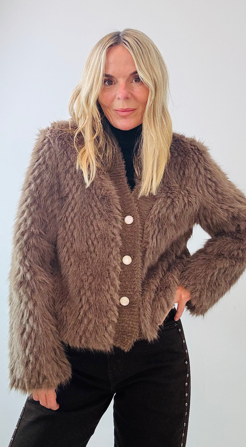 Fur Cardigan Coffee