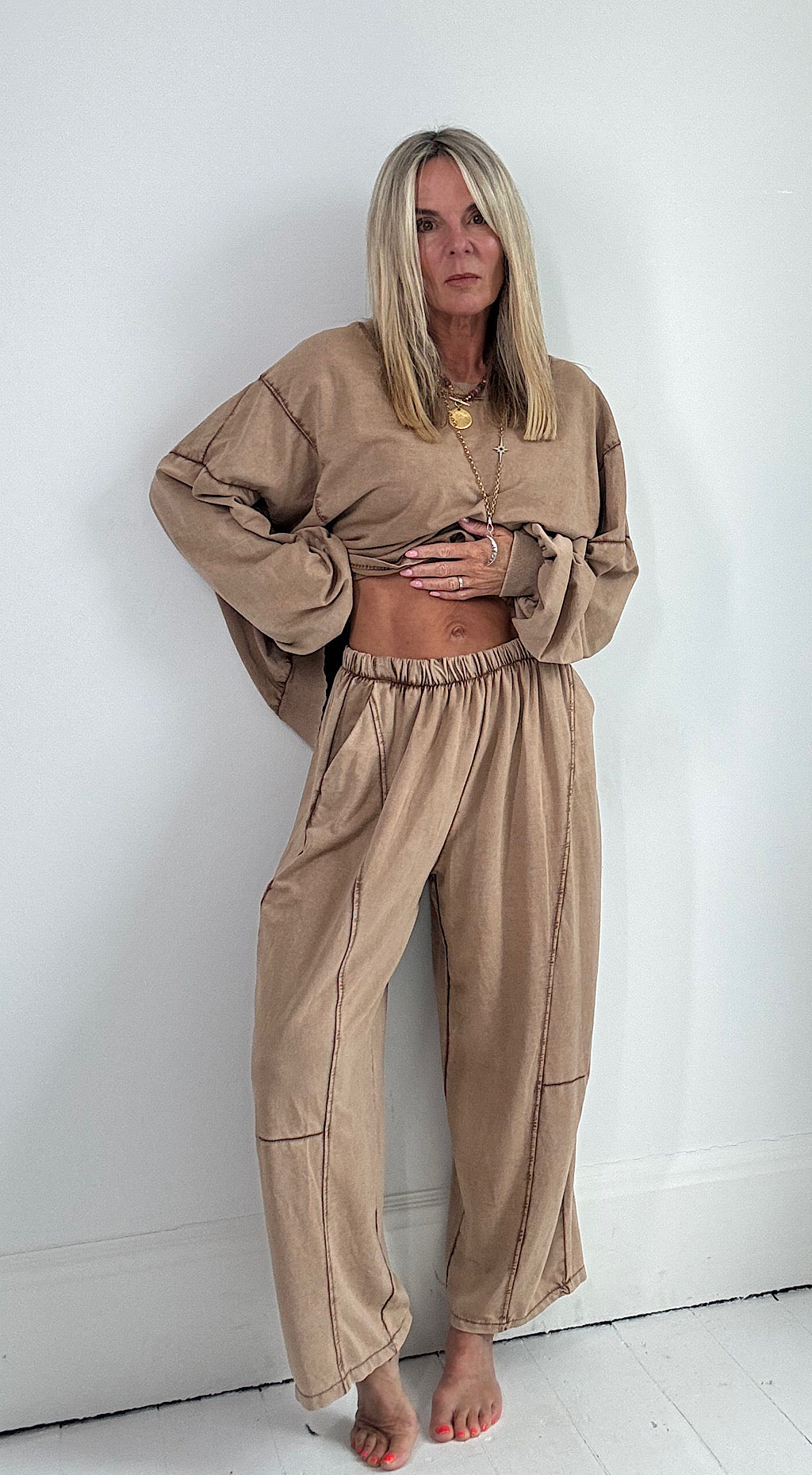 Acid Wash Track Pant - camel