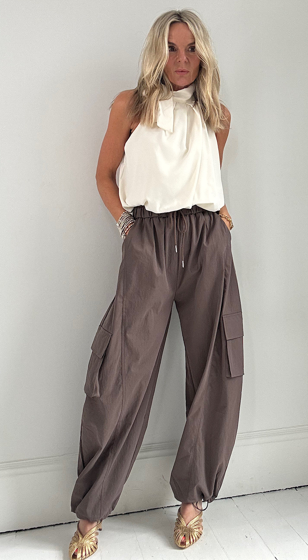 Puff Ball Halter Top - cream