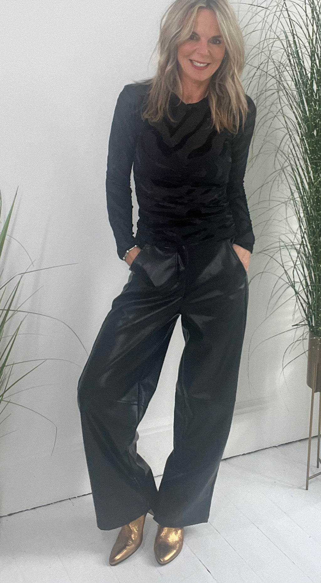 Vegan leather wide leg pants by Religion