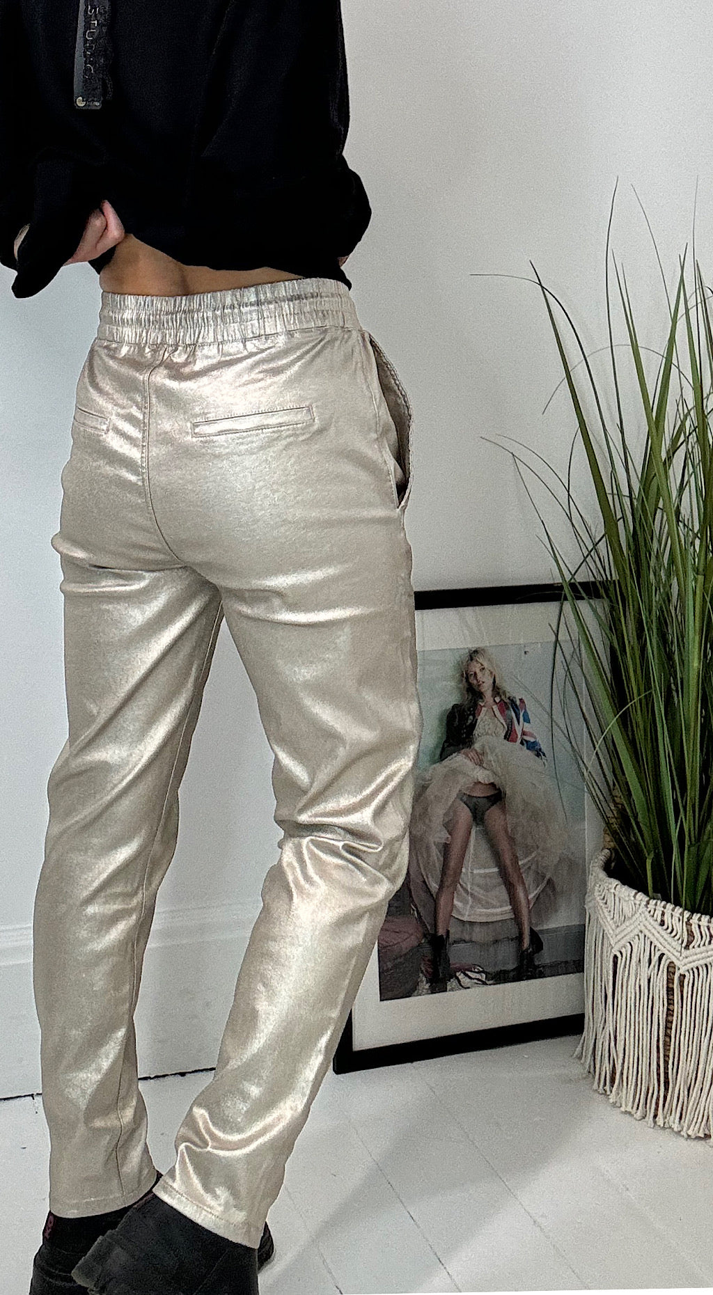 Waxed Metallic Jogger Gold