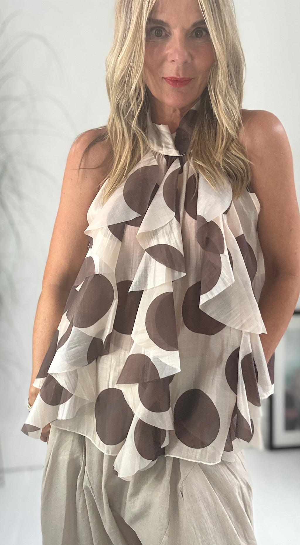 Frill Front Top - Polka Dot
