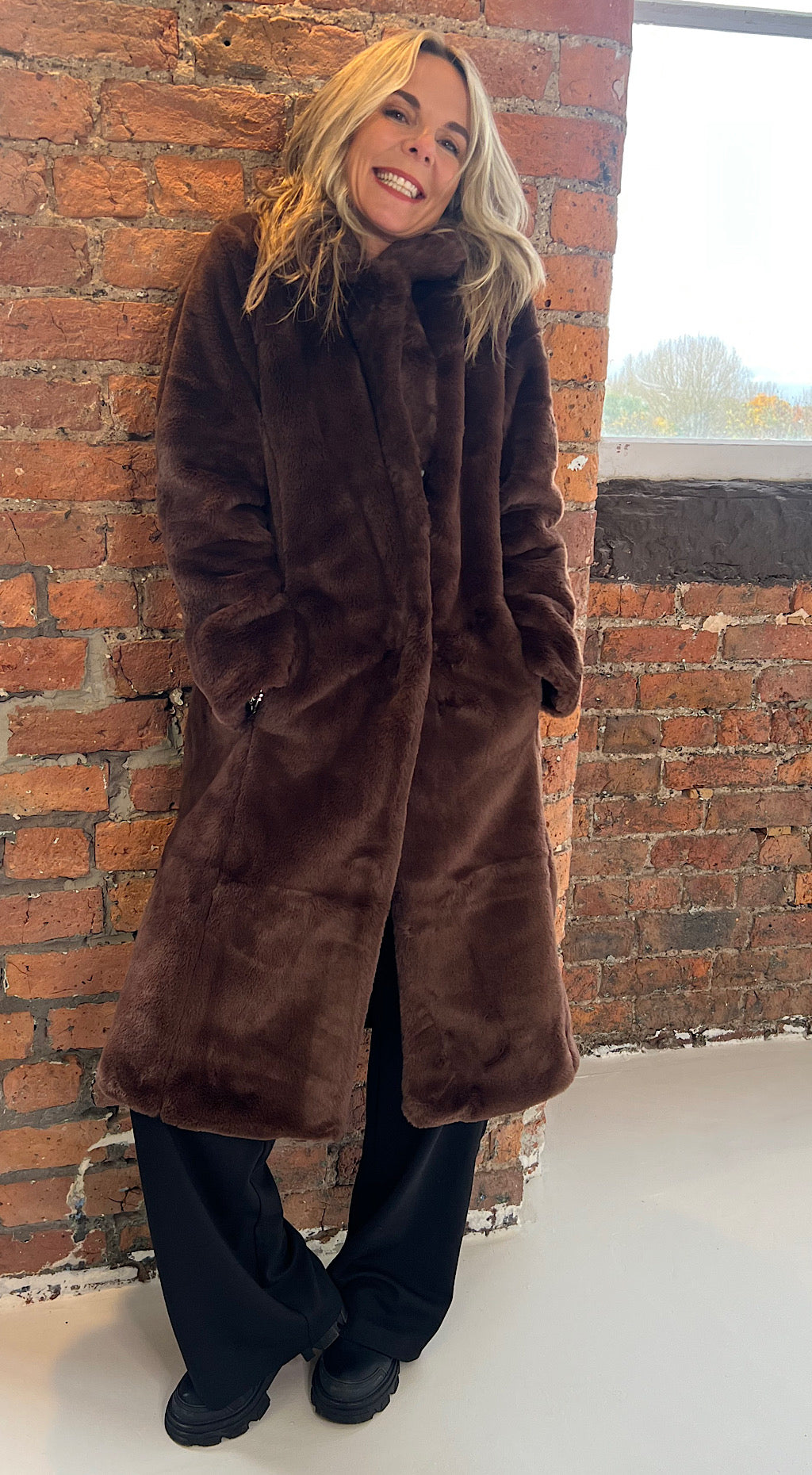 Calino Fur Coat - coffee