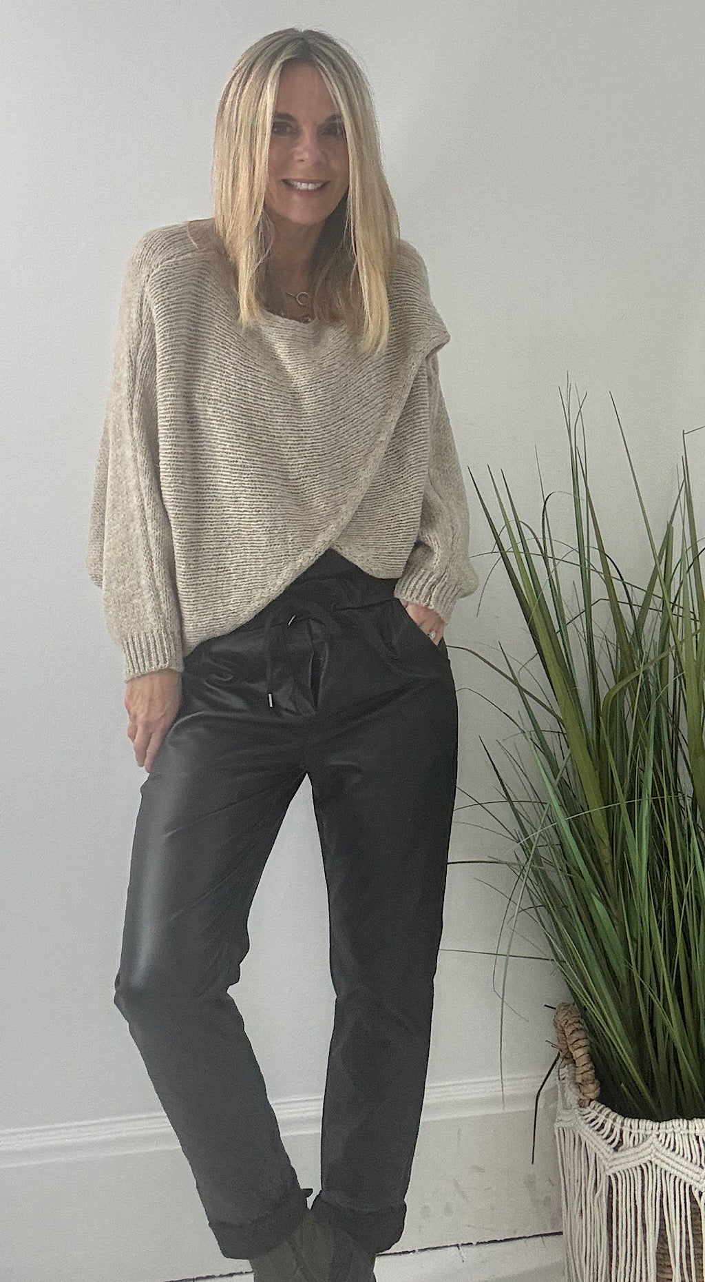 Faux leather stretch jogger