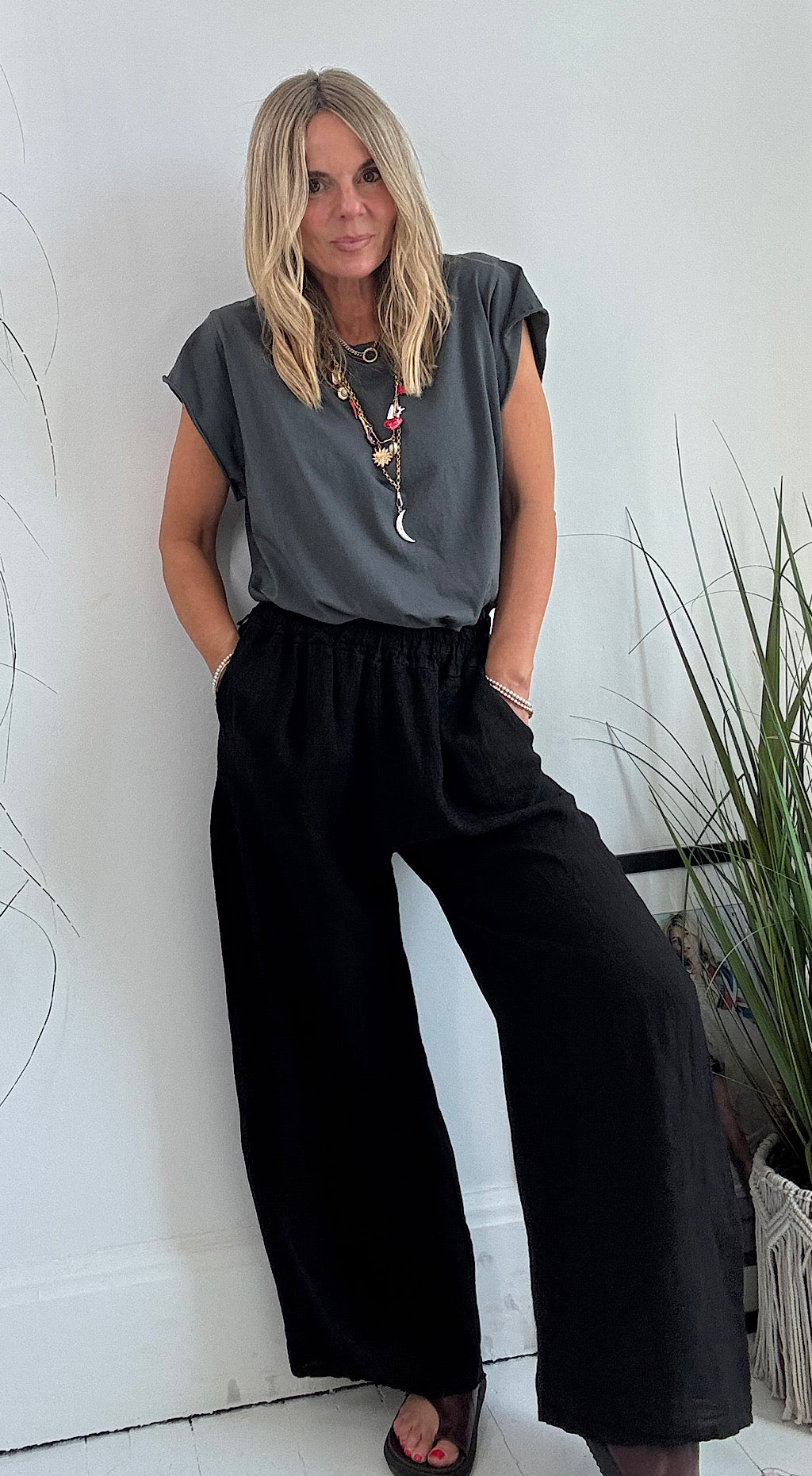 Linen Wide Leg Pant black