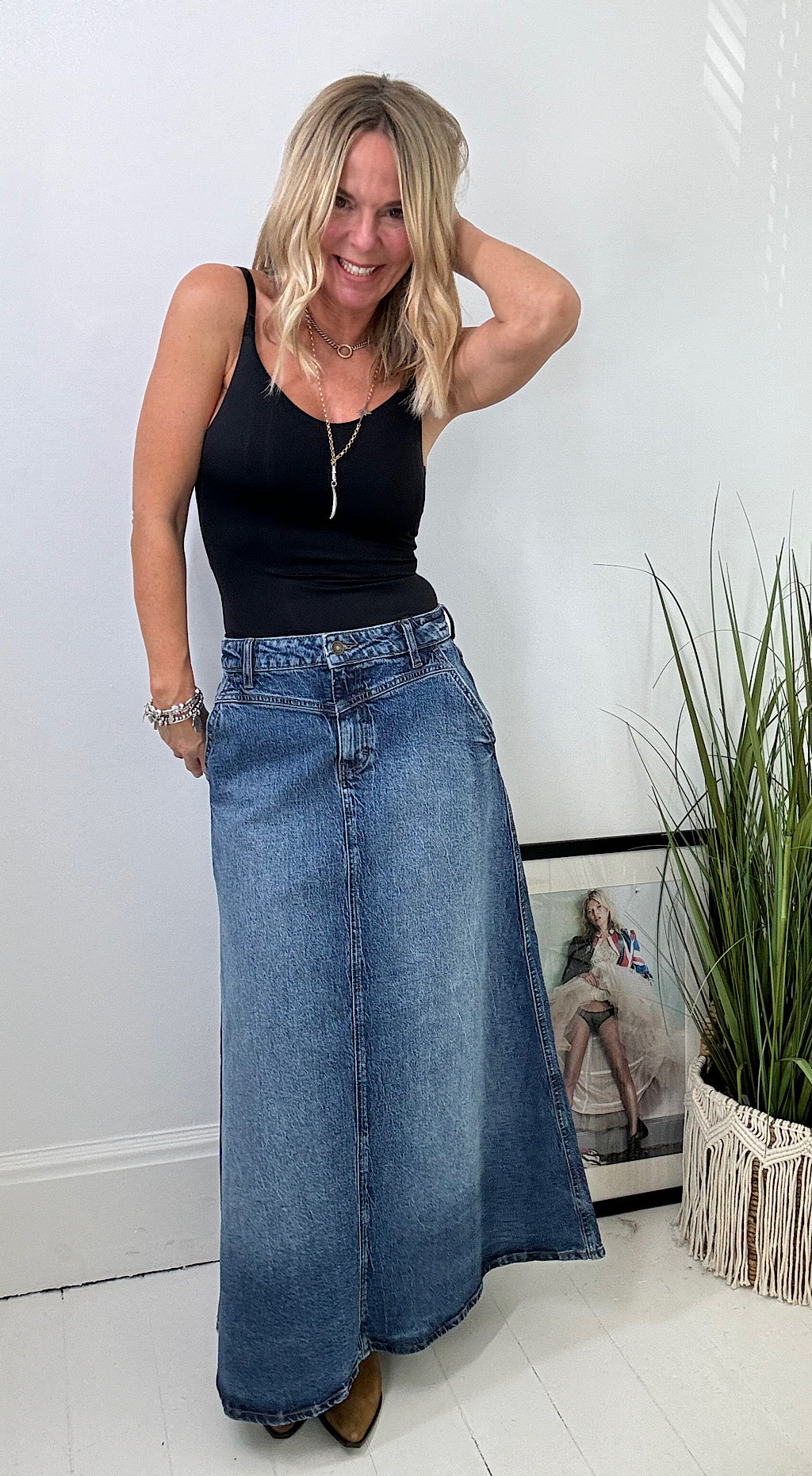 Kyra Long Denim Skirt