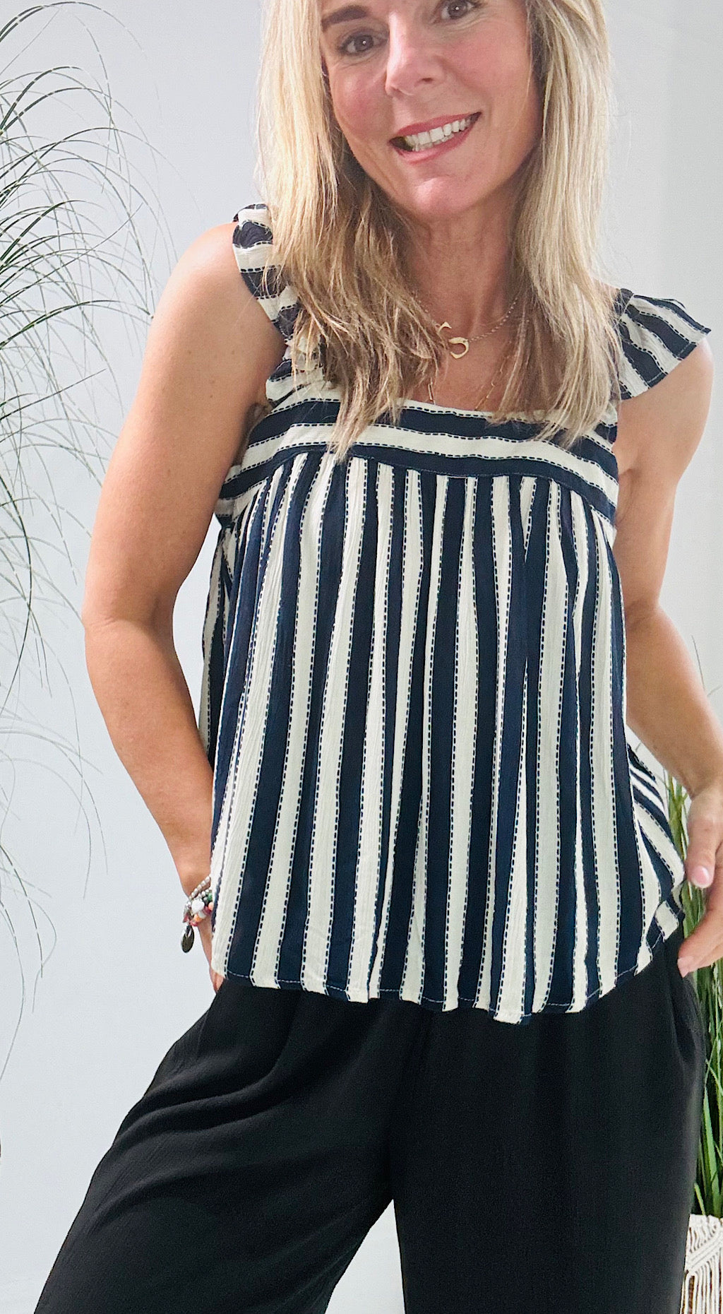 Marrakech Frill Vest - navy stripe