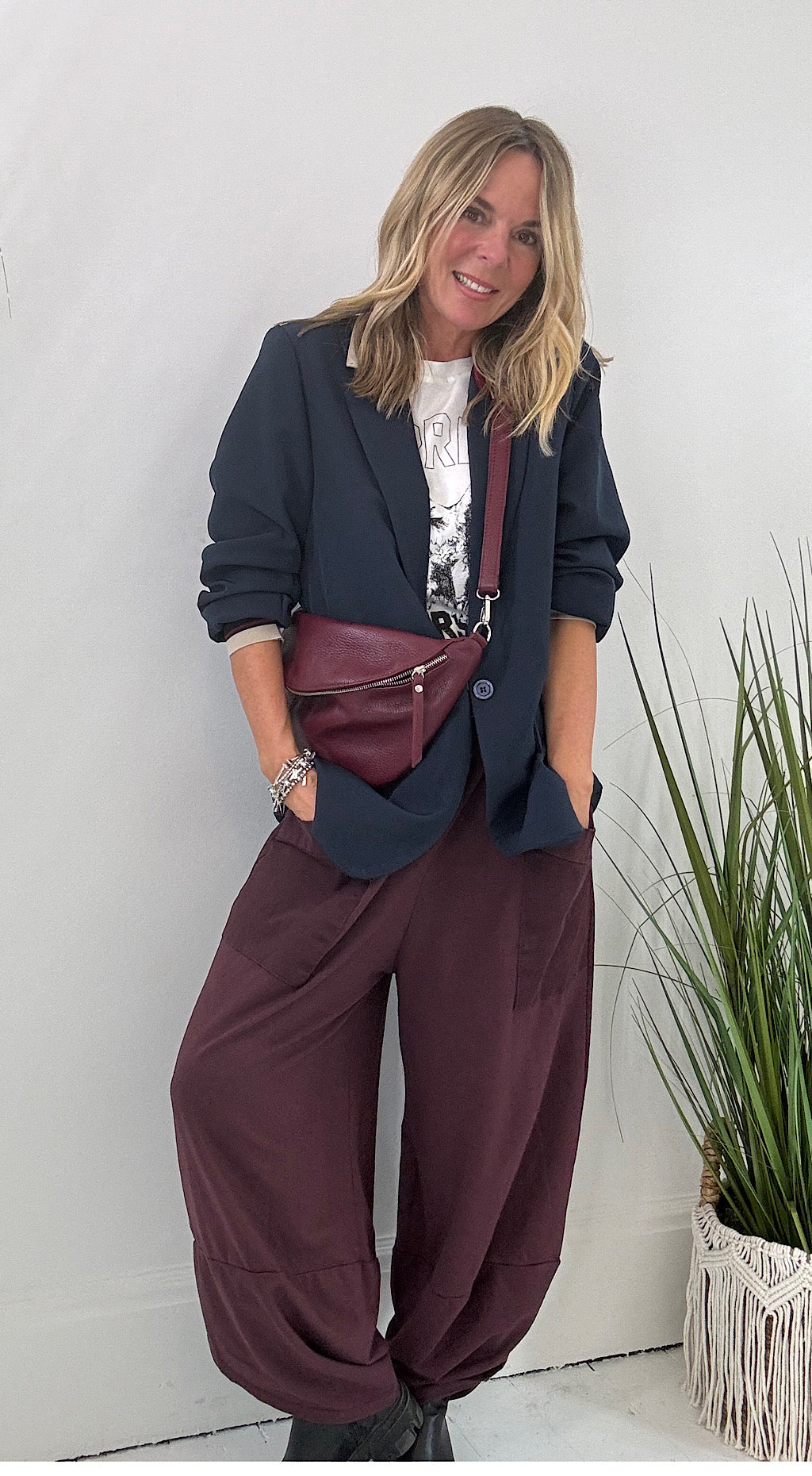 pocket cocoon pants plum