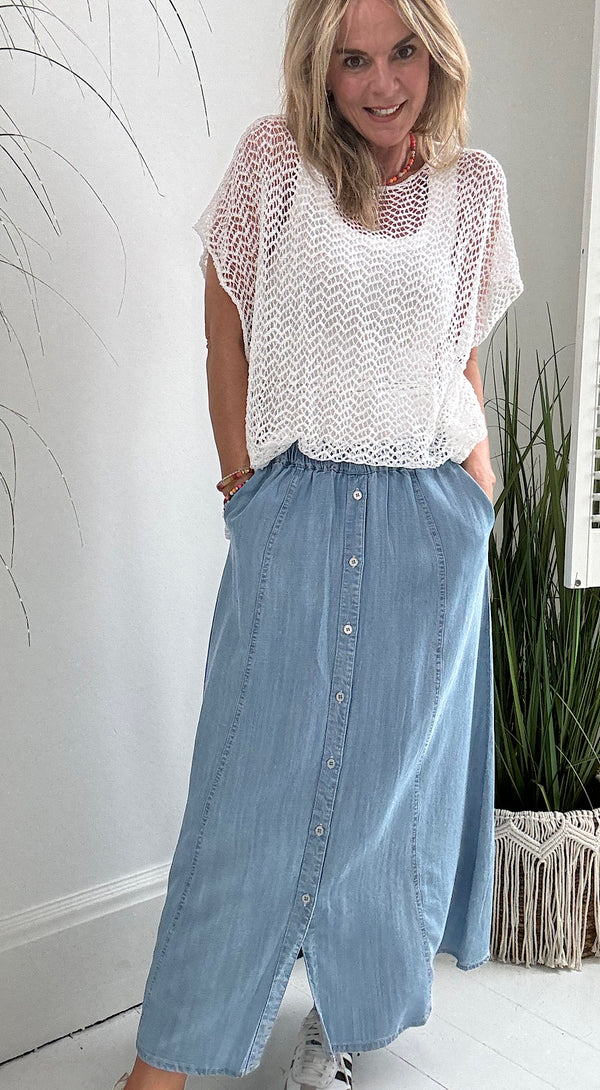 Lana Button Front Skirt - light denim blue