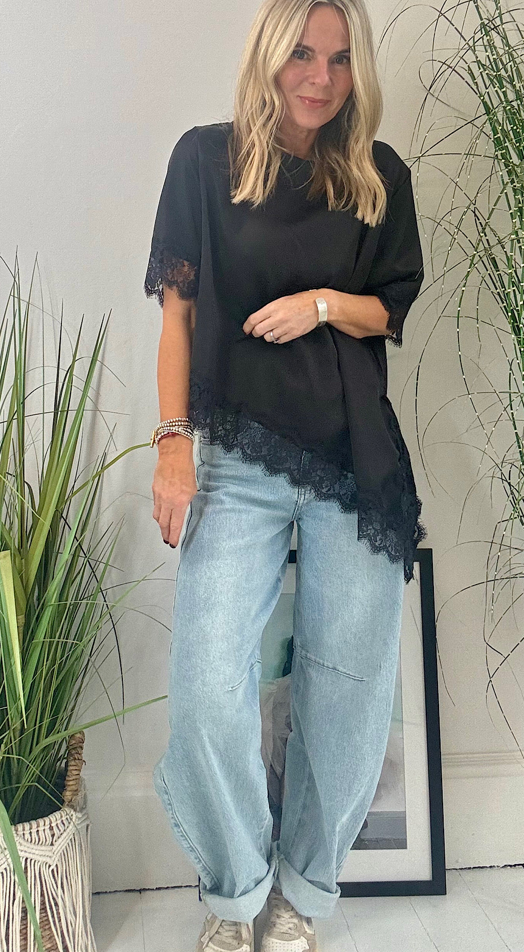 Asymmetric Silk Tee - black