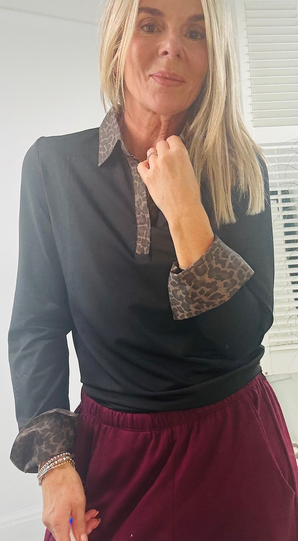 Layering shirt leopard collar black