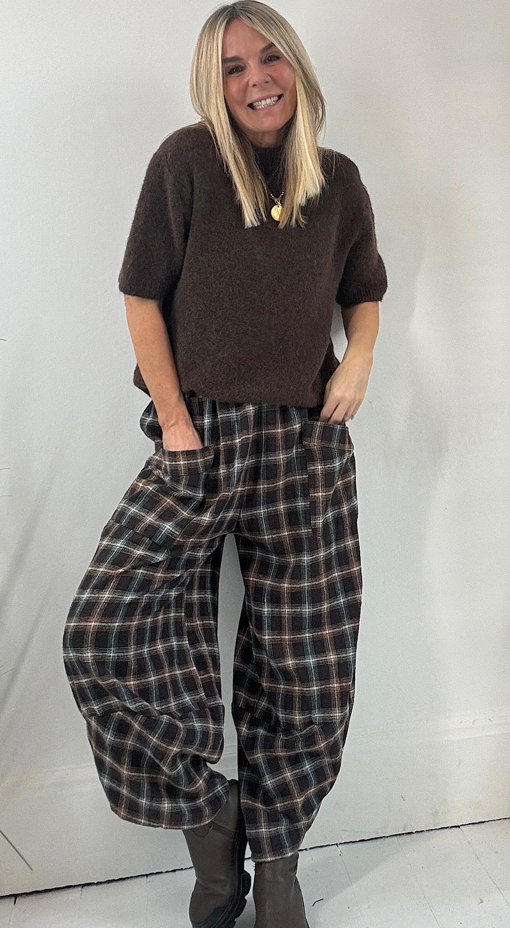 Traitors Check Cocoon Pant - green mix