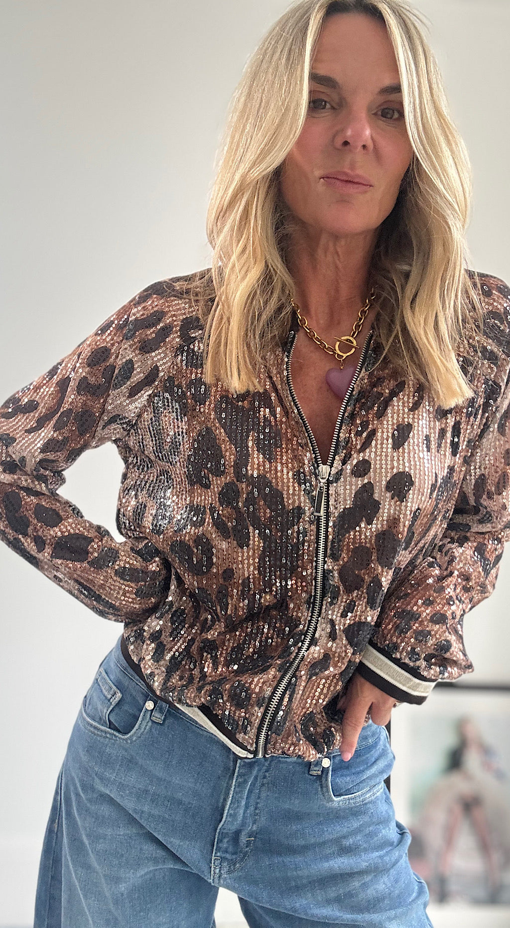 Sequin Leopard Bomber