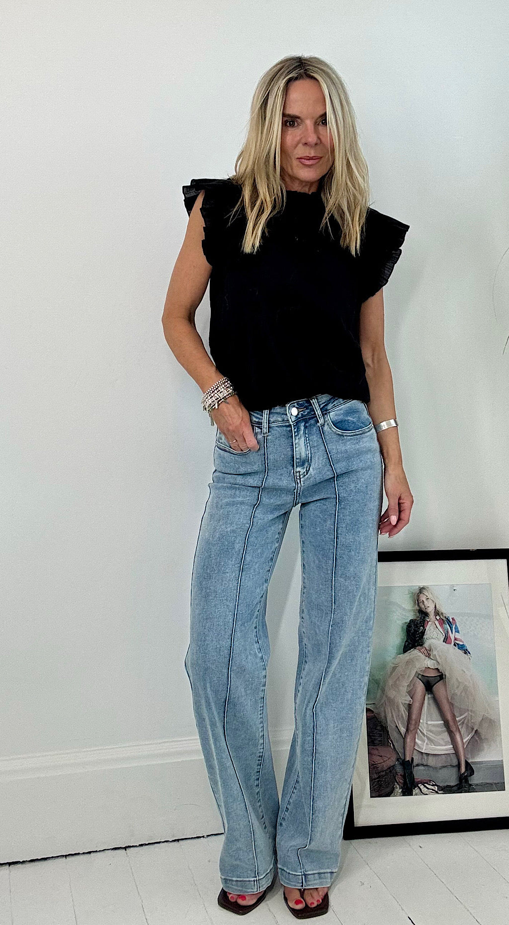 Seam Front Pocket Jean - mid wash