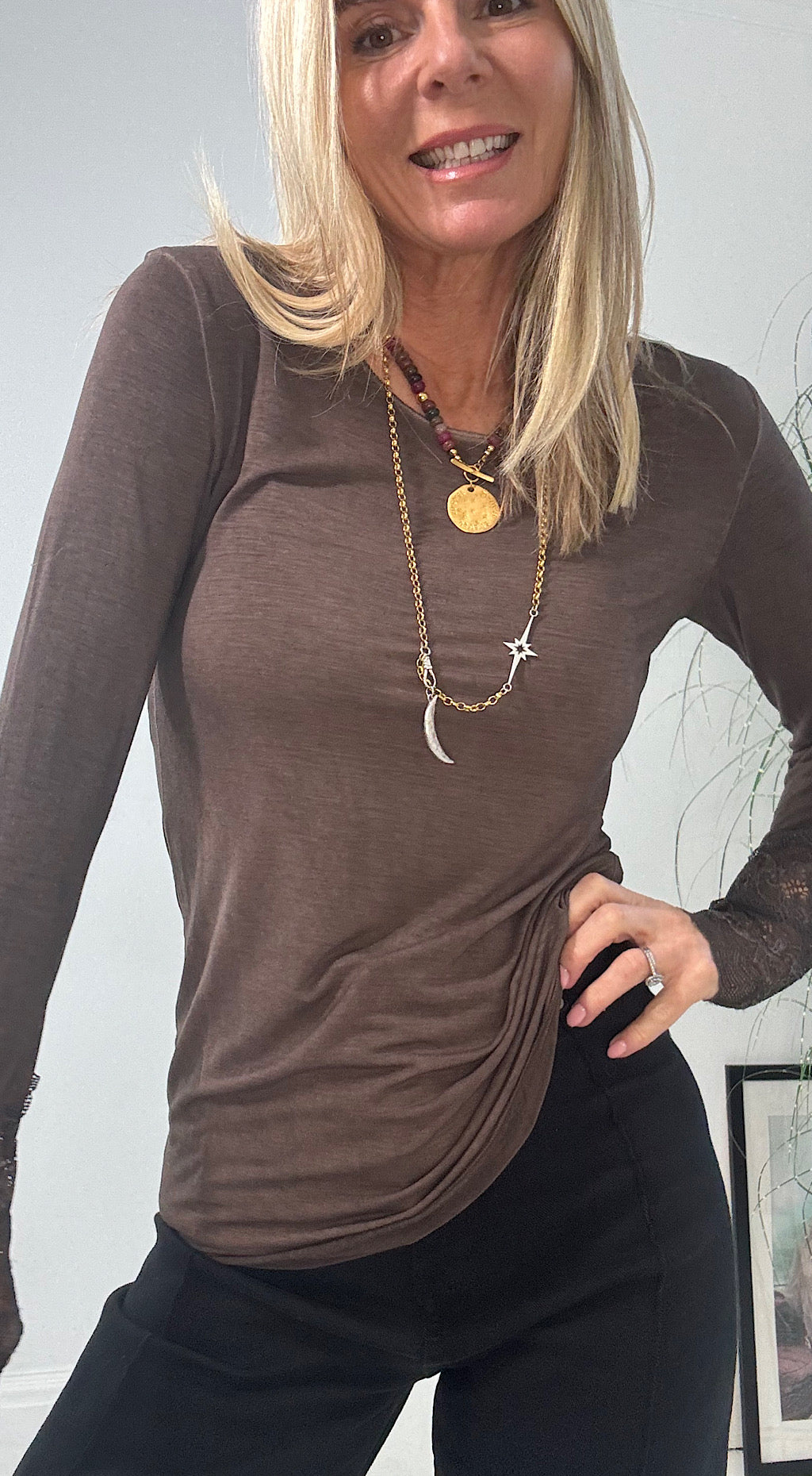 Lace Trim Top - Chocolate